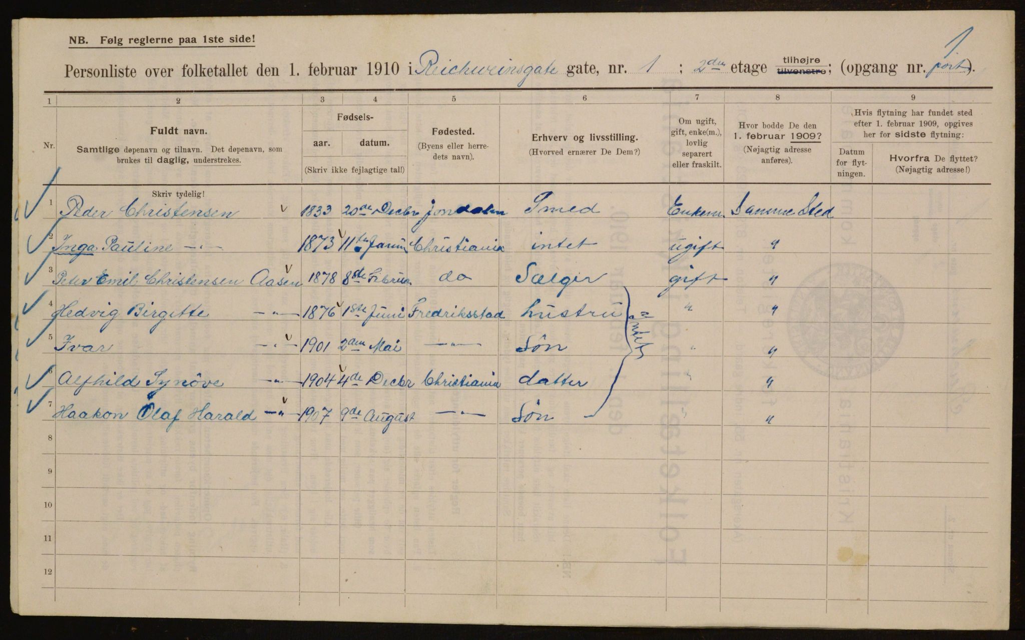 OBA, Municipal Census 1910 for Kristiania, 1910, p. 79010