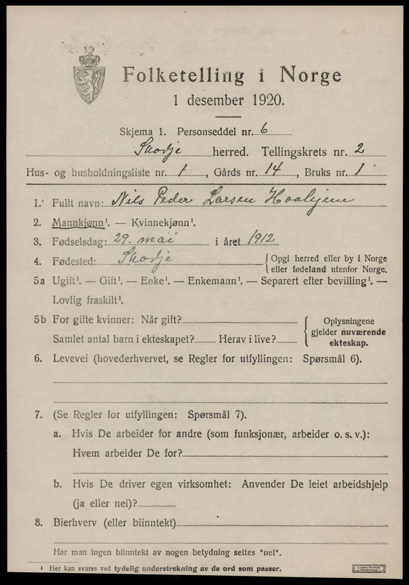 SAT, 1920 census for Skodje, 1920, p. 1113