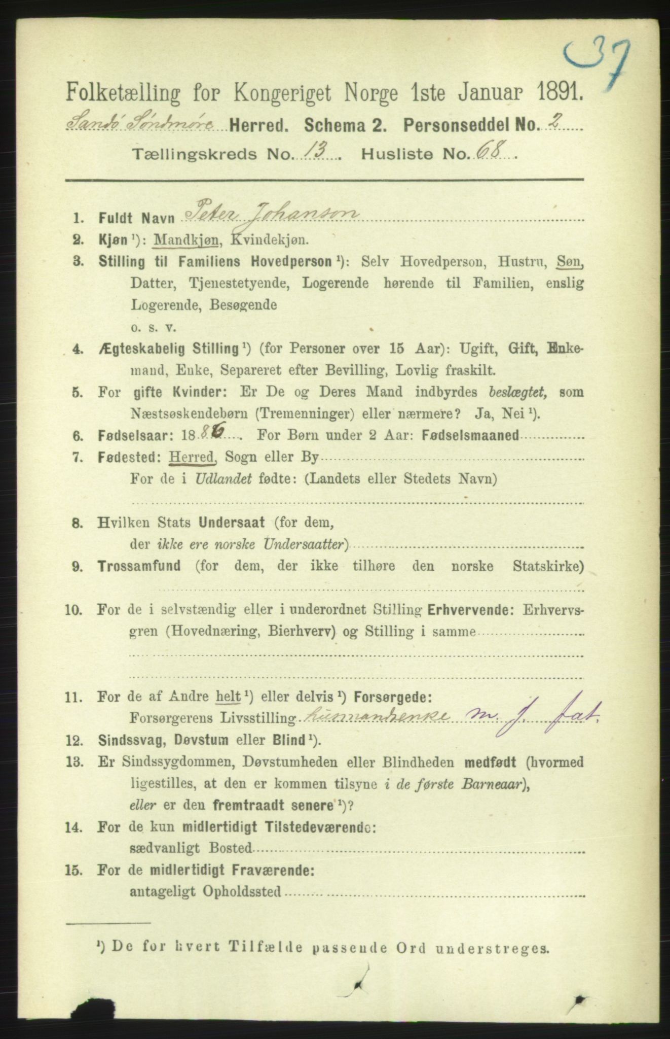 RA, 1891 census for 1514 Sande, 1891, p. 2816