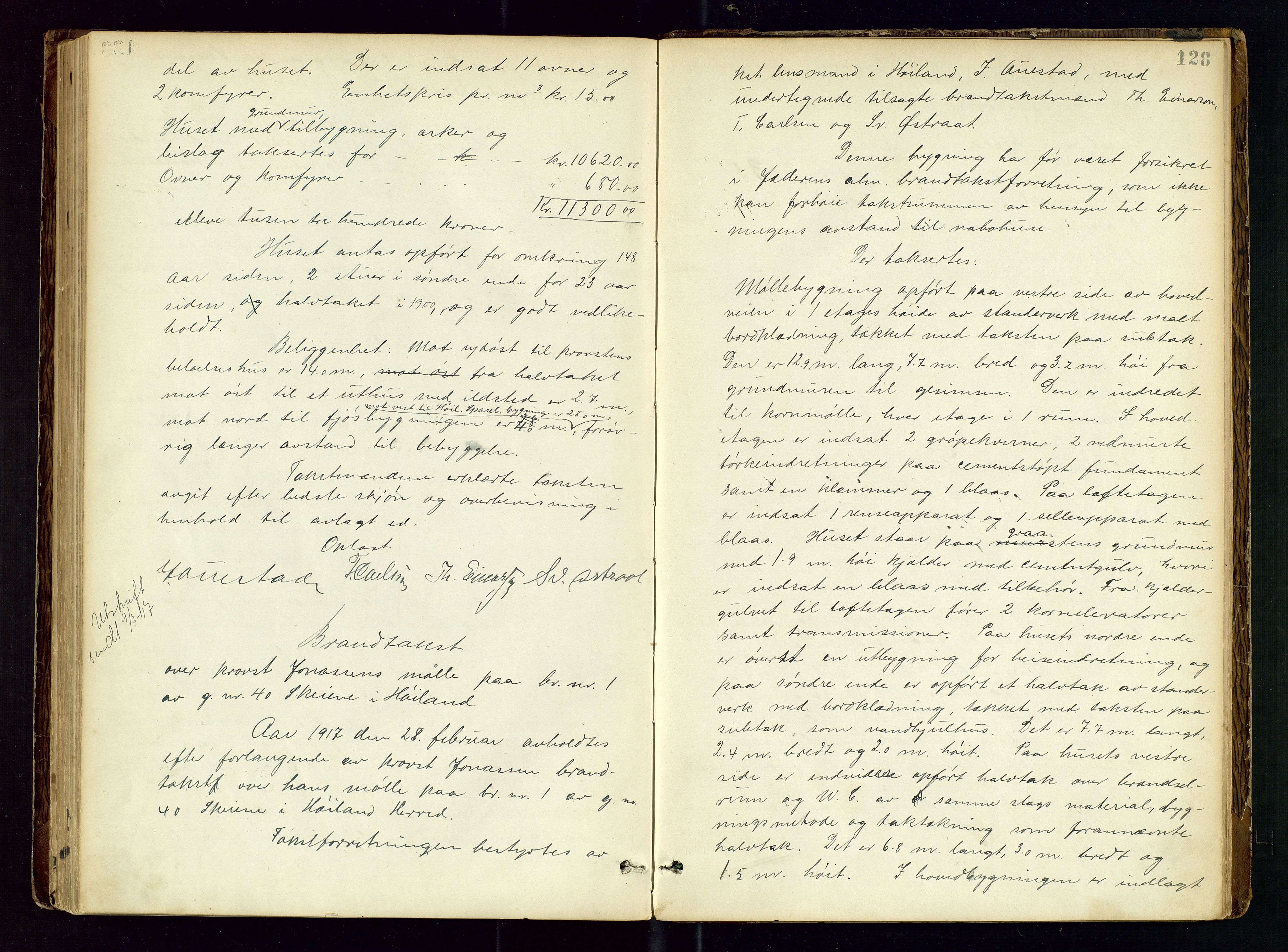 Høyland/Sandnes lensmannskontor, AV/SAST-A-100166/Goa/L0002: "Brandtaxtprotokol for Landafdelingen i Høiland", 1880-1917, p. 127b-128a