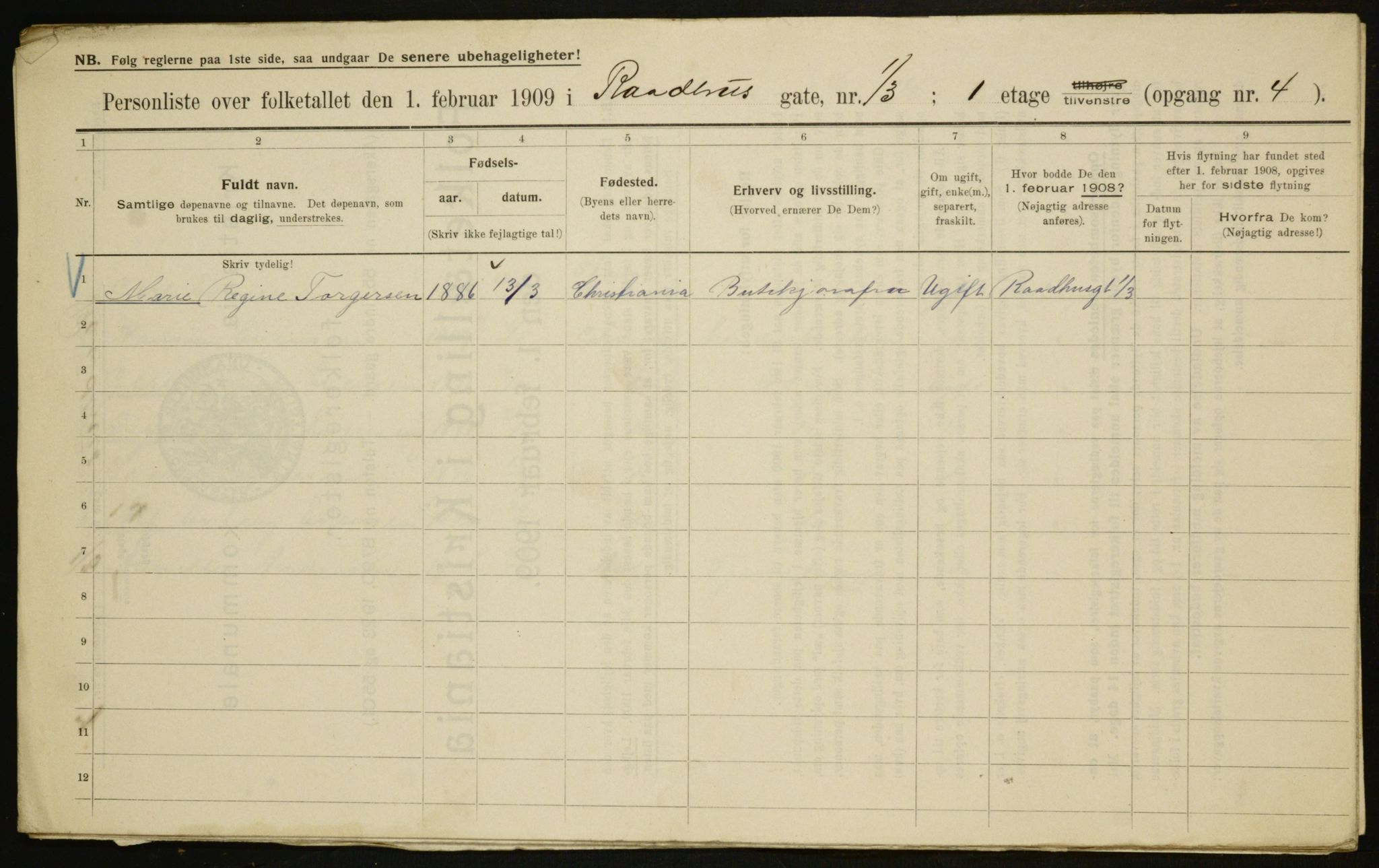 OBA, Municipal Census 1909 for Kristiania, 1909, p. 78239