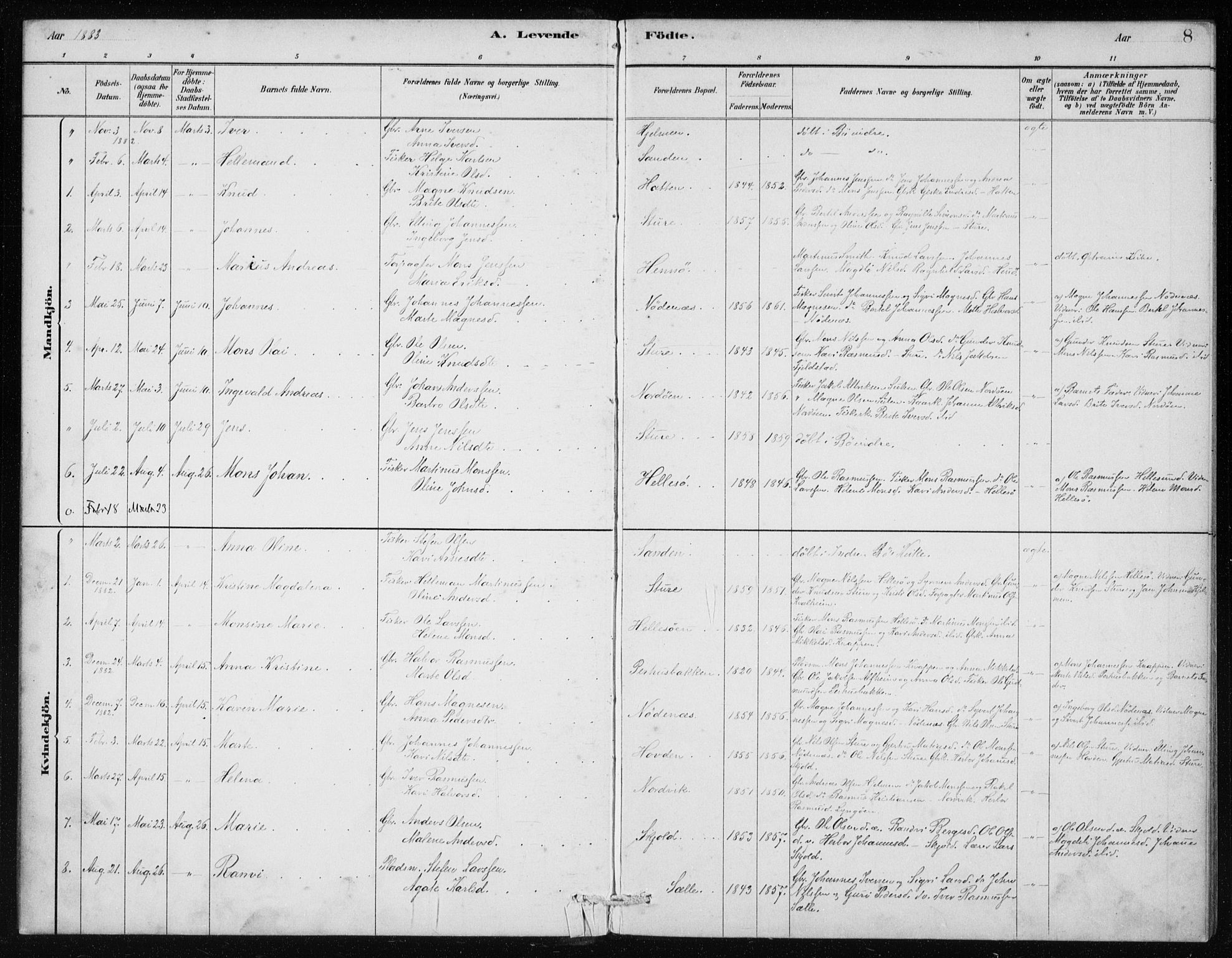 Manger sokneprestembete, AV/SAB-A-76801/H/Haa: Parish register (official) no. E  1, 1881-1890, p. 8