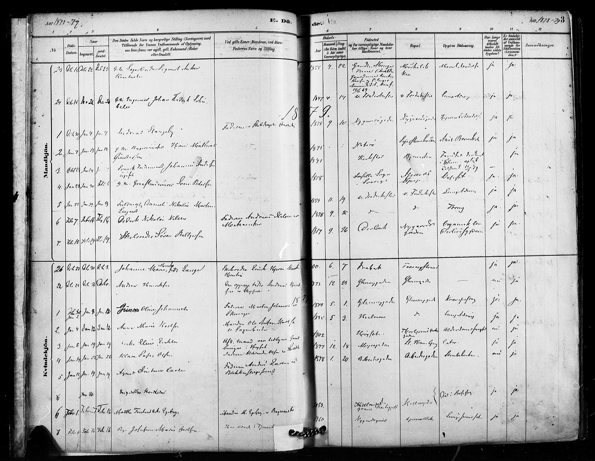Fredrikstad domkirkes prestekontor Kirkebøker, SAO/A-10906/F/Fa/L0003: Parish register (official) no. 3, 1878-1904, p. 3