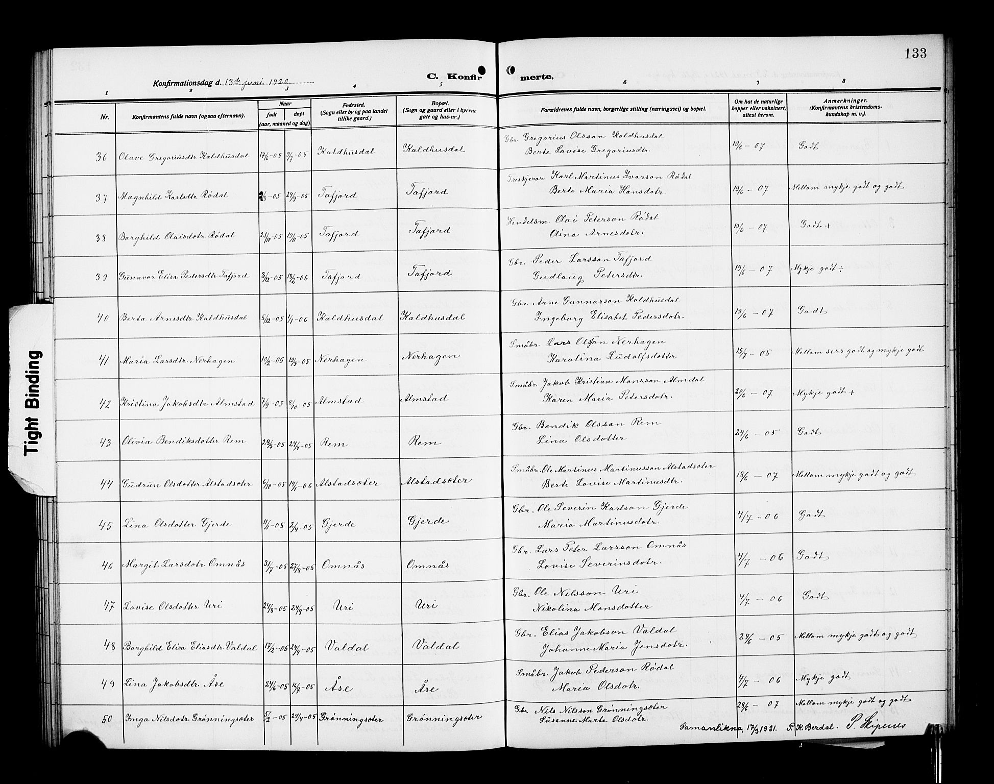 Ministerialprotokoller, klokkerbøker og fødselsregistre - Møre og Romsdal, AV/SAT-A-1454/519/L0265: Parish register (copy) no. 519C06, 1911-1921, p. 133