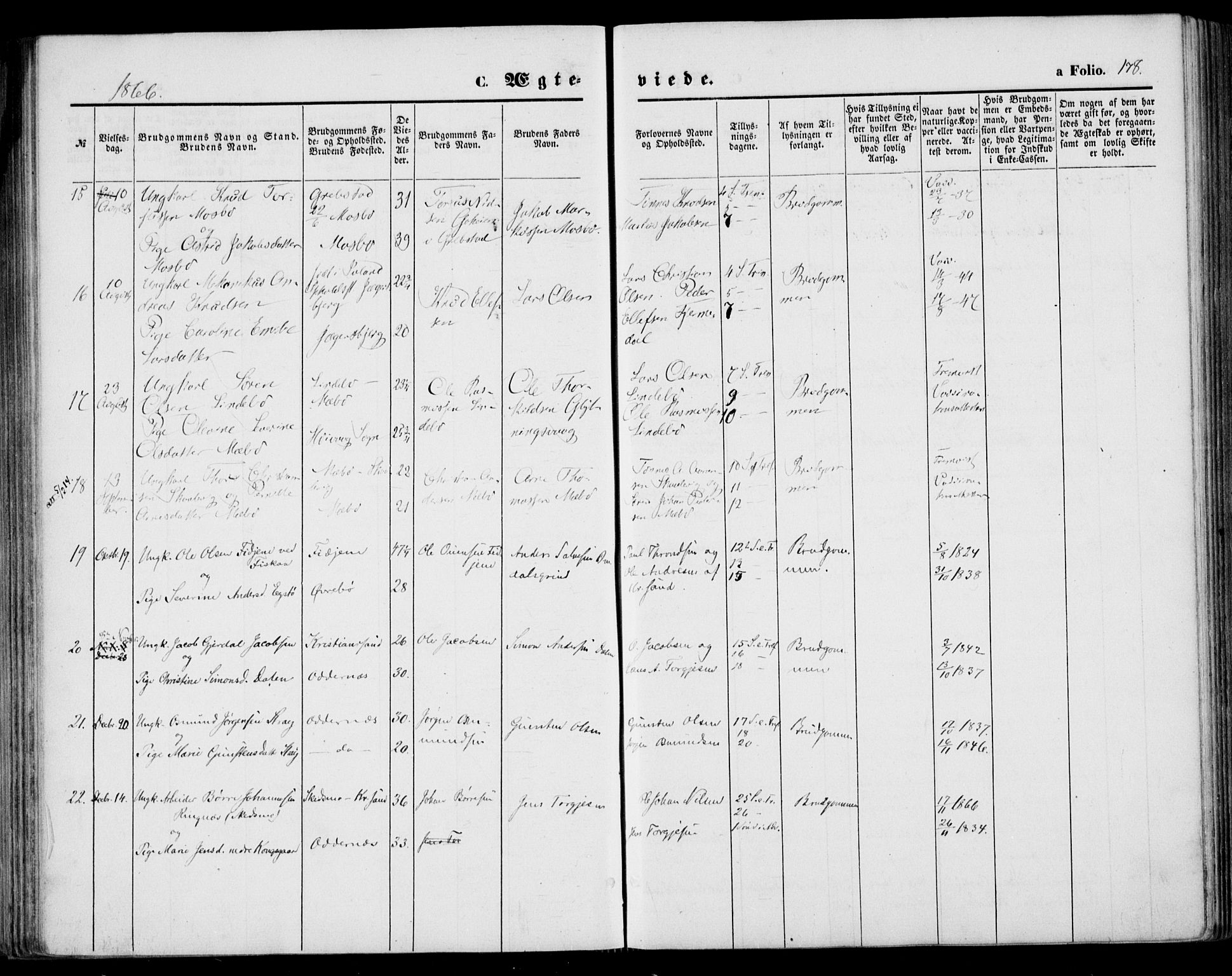 Oddernes sokneprestkontor, AV/SAK-1111-0033/F/Fa/Faa/L0008: Parish register (official) no. A 8, 1864-1880, p. 178