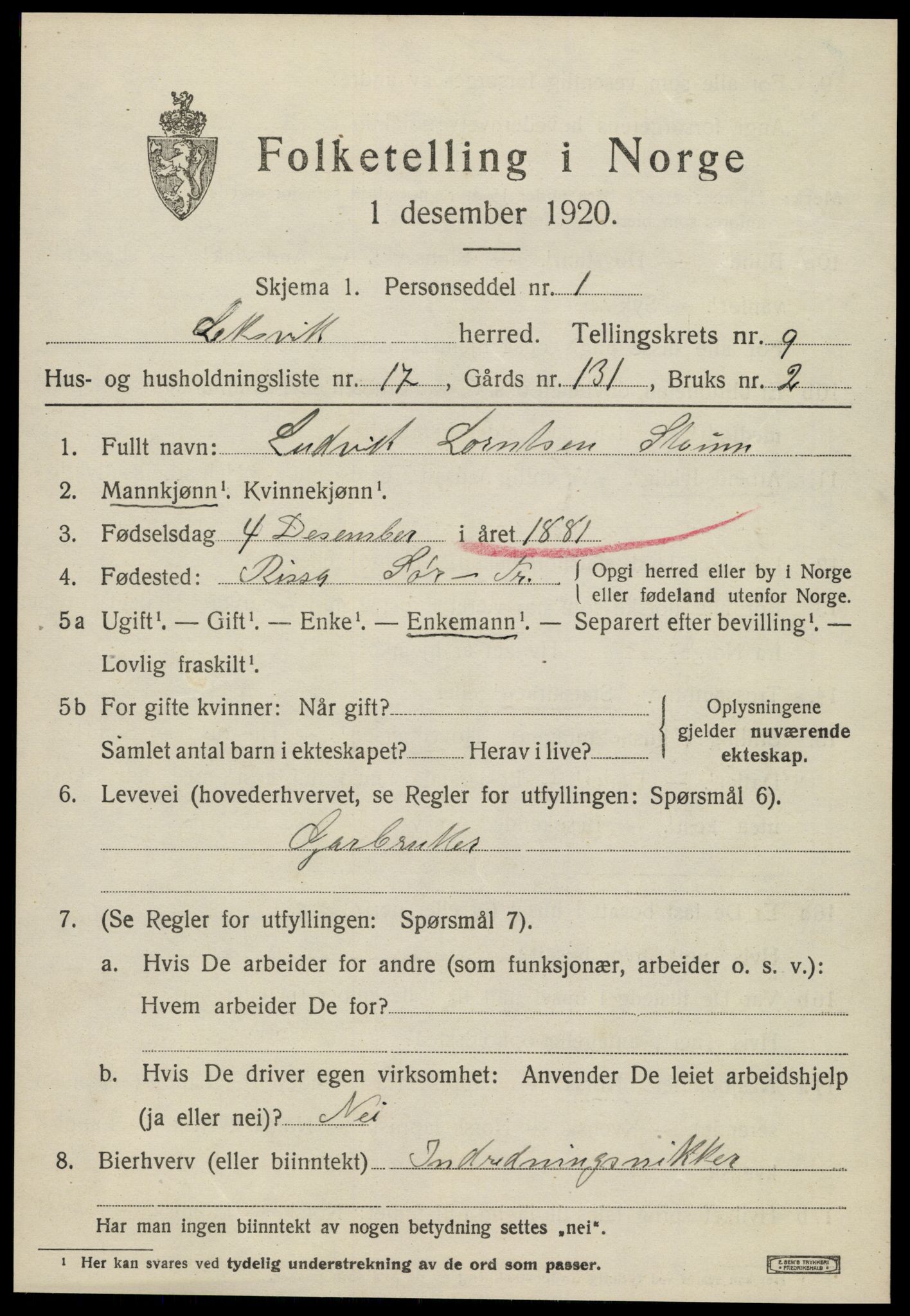 SAT, 1920 census for Leksvik, 1920, p. 7128