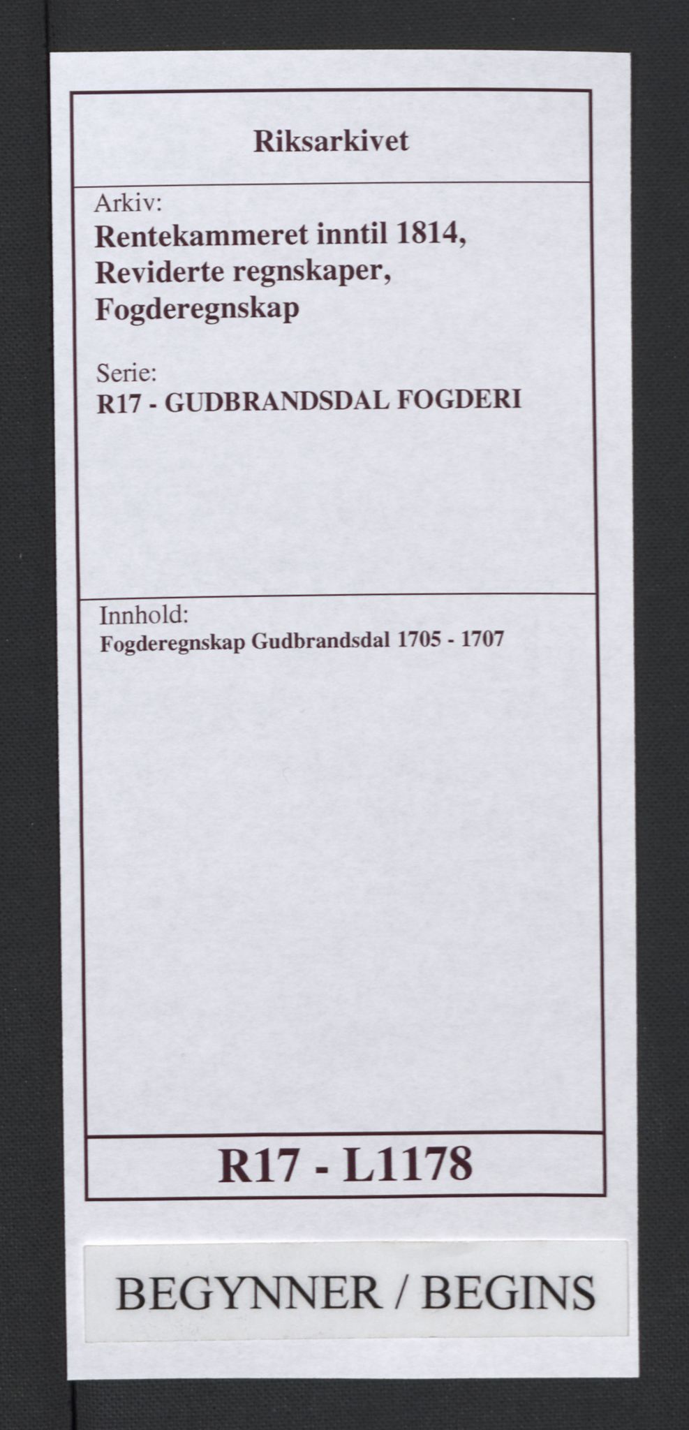 Rentekammeret inntil 1814, Reviderte regnskaper, Fogderegnskap, RA/EA-4092/R17/L1178: Fogderegnskap Gudbrandsdal, 1705-1707, p. 1