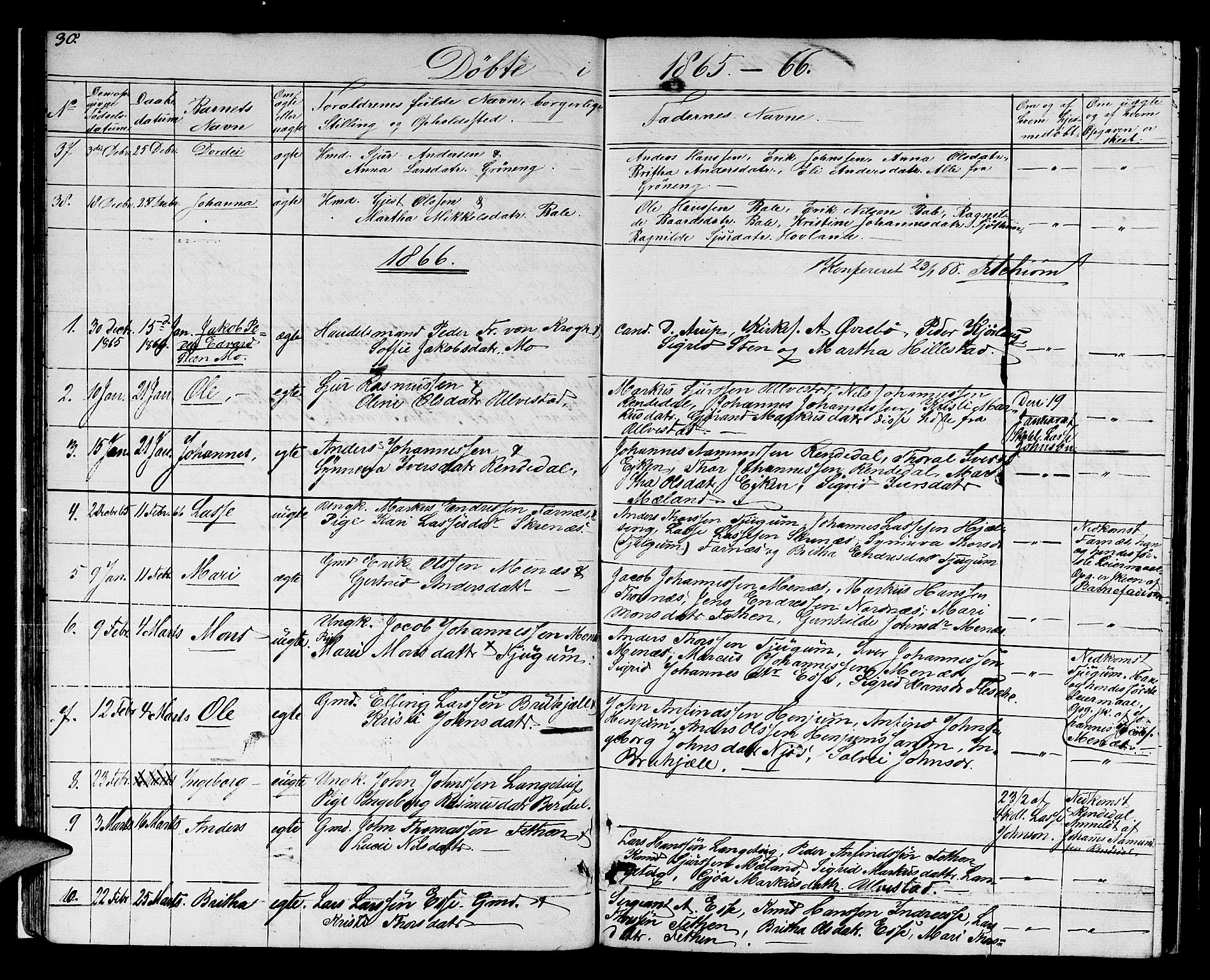 Balestrand sokneprestembete, SAB/A-79601/H/Hab/Haba/L0001: Parish register (copy) no. A 1, 1853-1880, p. 30