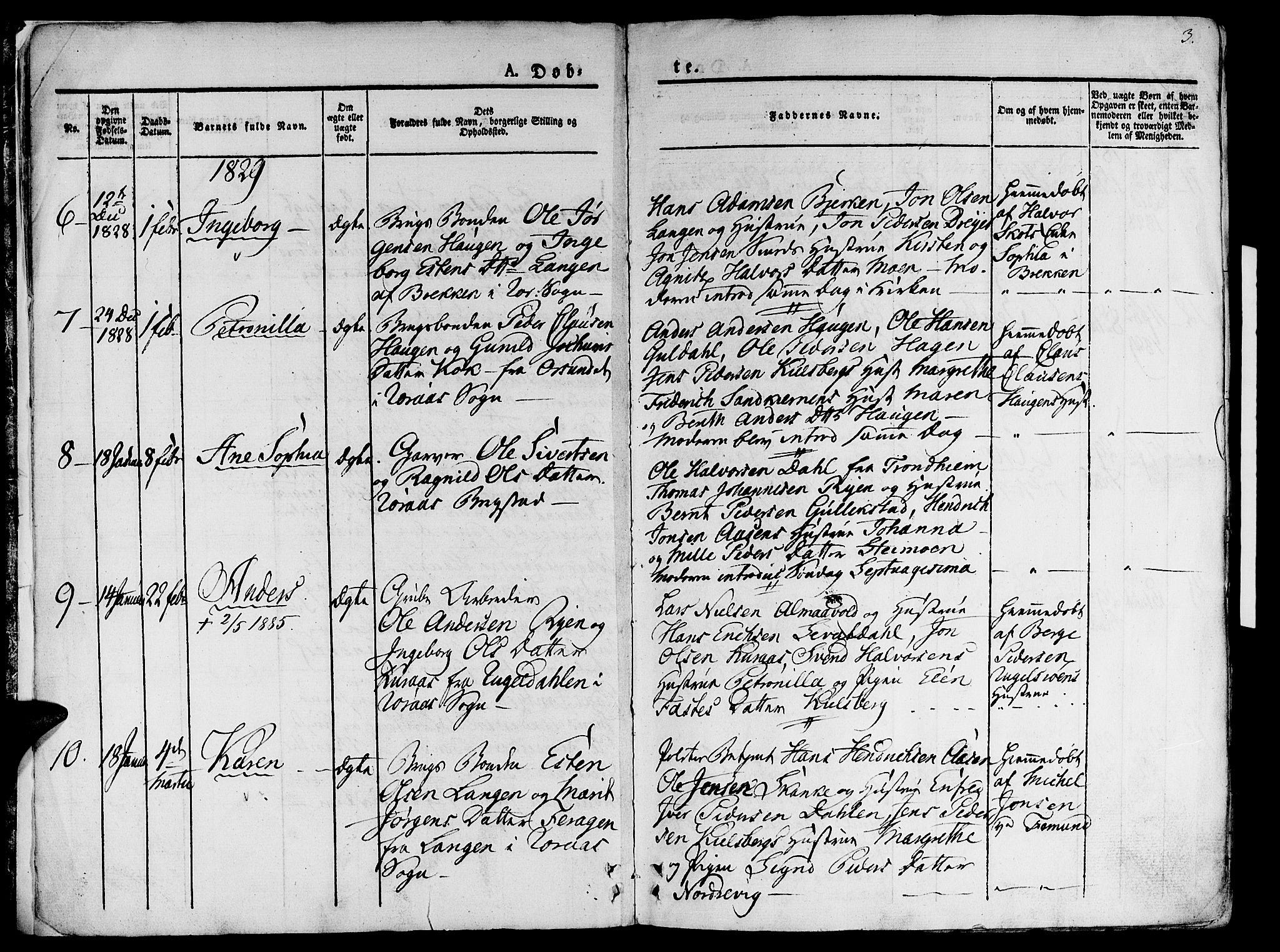 Ministerialprotokoller, klokkerbøker og fødselsregistre - Sør-Trøndelag, SAT/A-1456/681/L0930: Parish register (official) no. 681A08, 1829-1844, p. 3