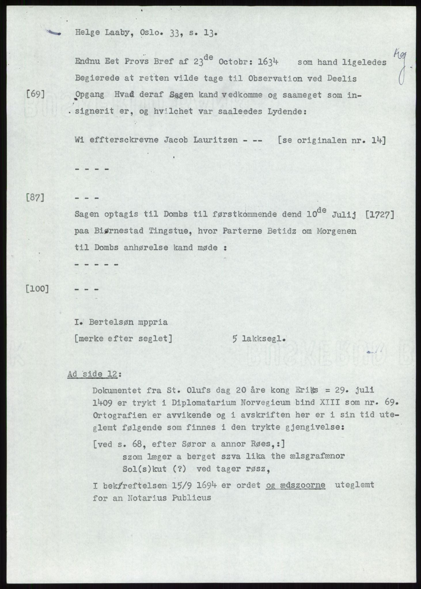 Samlinger til kildeutgivelse, Diplomavskriftsamlingen, AV/RA-EA-4053/H/Ha, p. 586