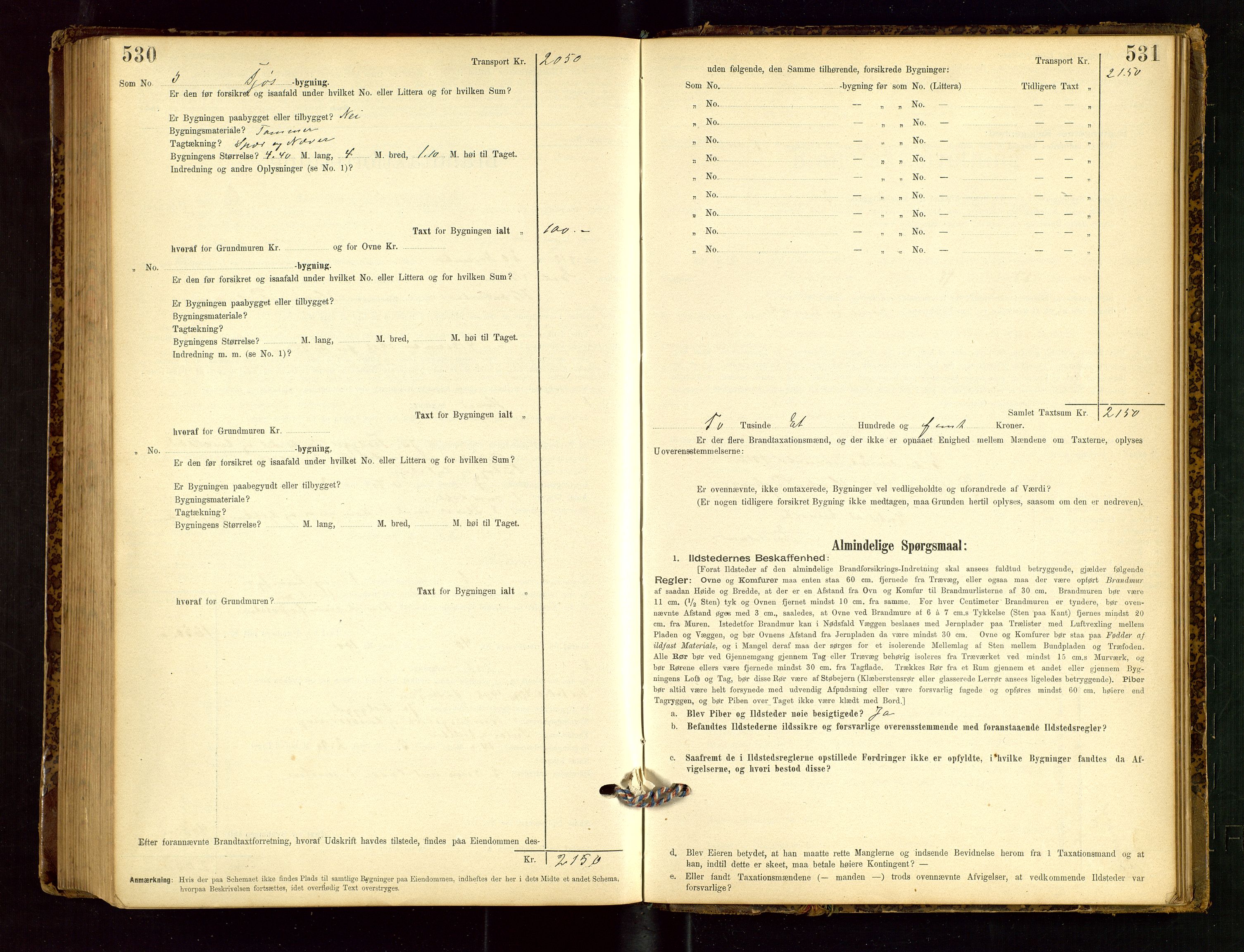 Heskestad lensmannskontor, SAST/A-100304/Gob/L0001: "Brandtaxationsprotokol", 1894-1915, p. 530-531