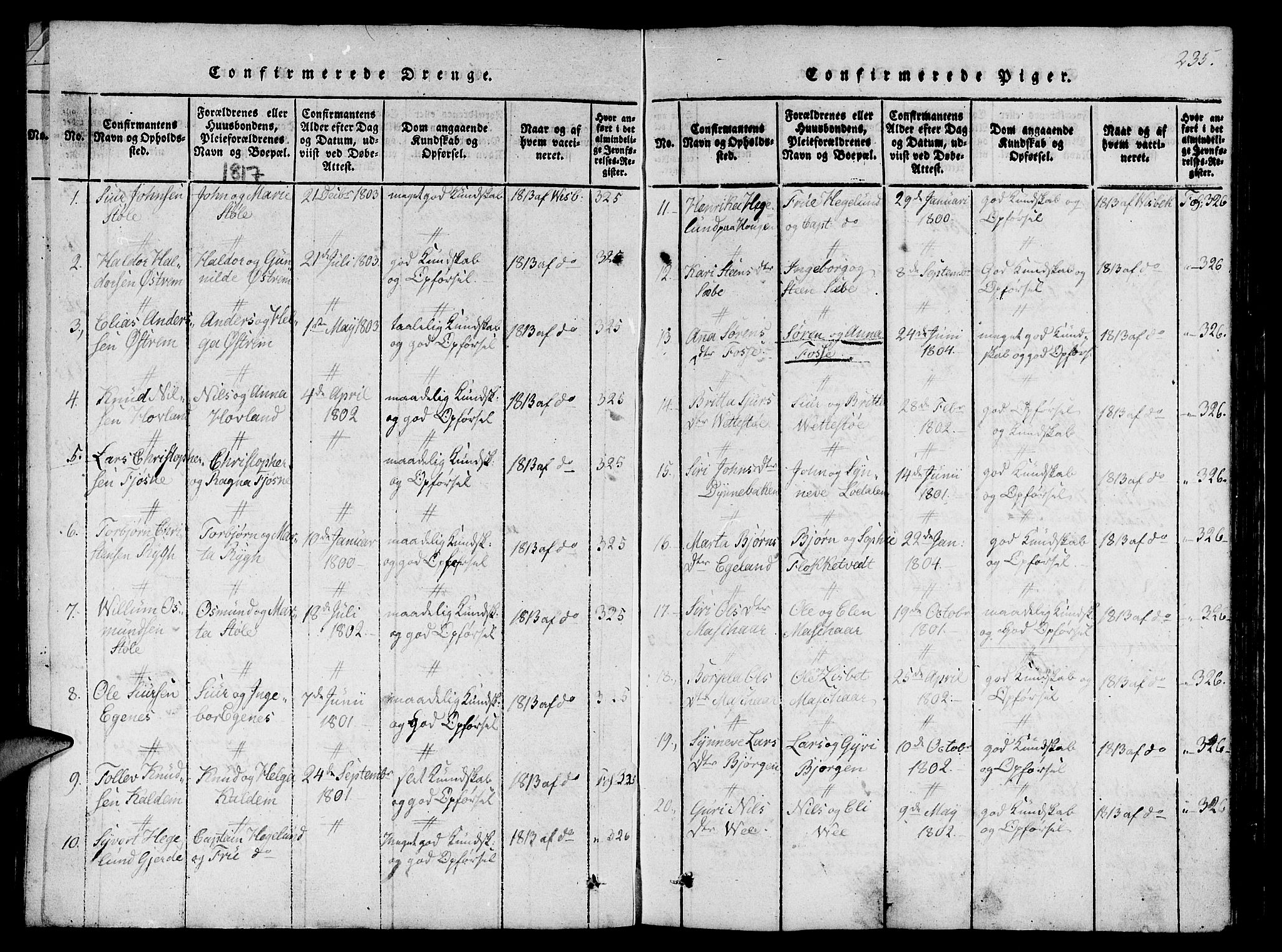 Etne sokneprestembete, SAB/A-75001/H/Haa: Parish register (official) no. A 6, 1815-1831, p. 235