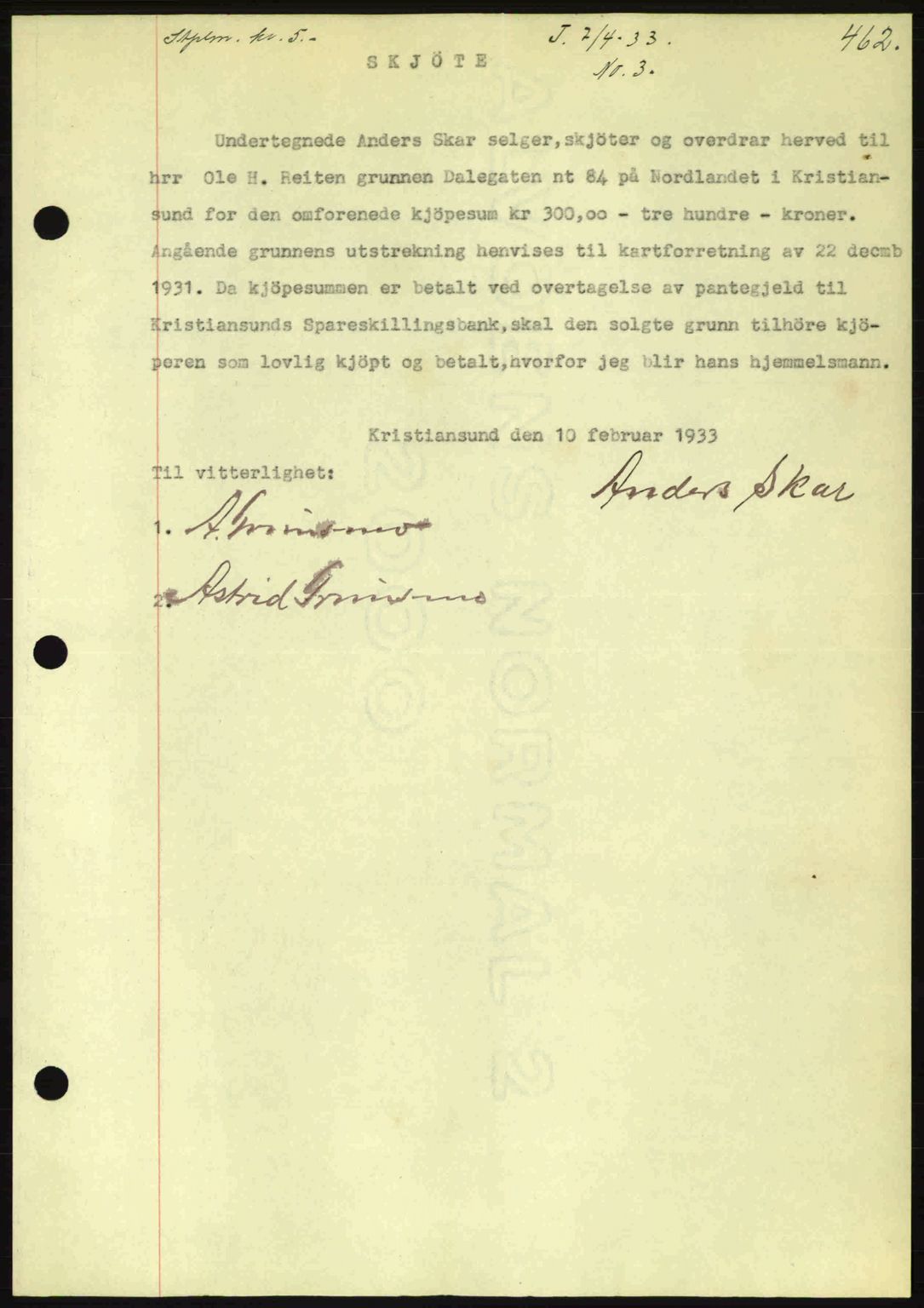 Kristiansund byfogd, AV/SAT-A-4587/A/27: Mortgage book no. 26, 1931-1933, Deed date: 07.04.1933