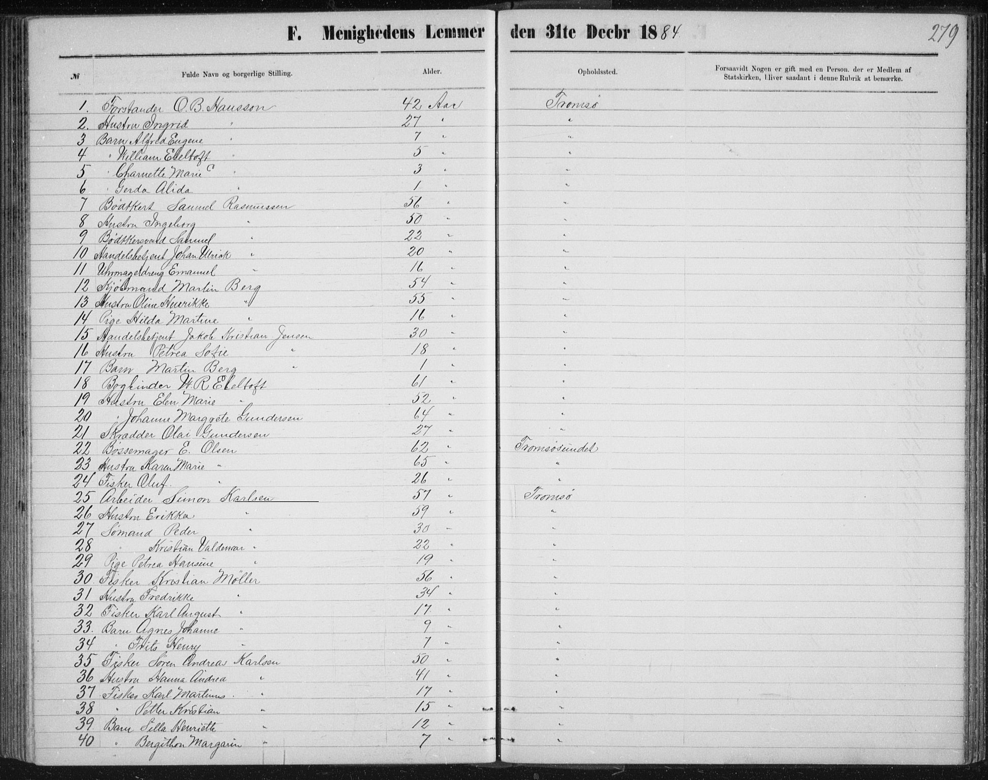 Uten arkivreferanse, SATØ/-: Dissenter register no. DP 3, 1871-1893, p. 279