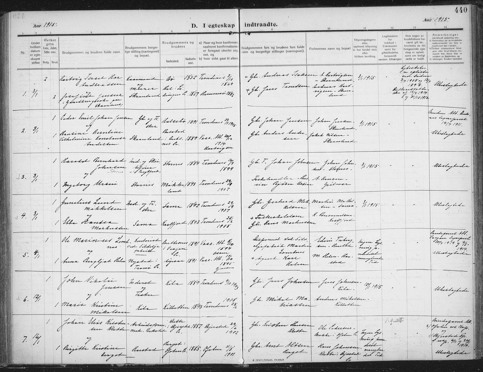 Trondenes sokneprestkontor, SATØ/S-1319/H/Ha/L0018kirke: Parish register (official) no. 18, 1909-1918, p. 440