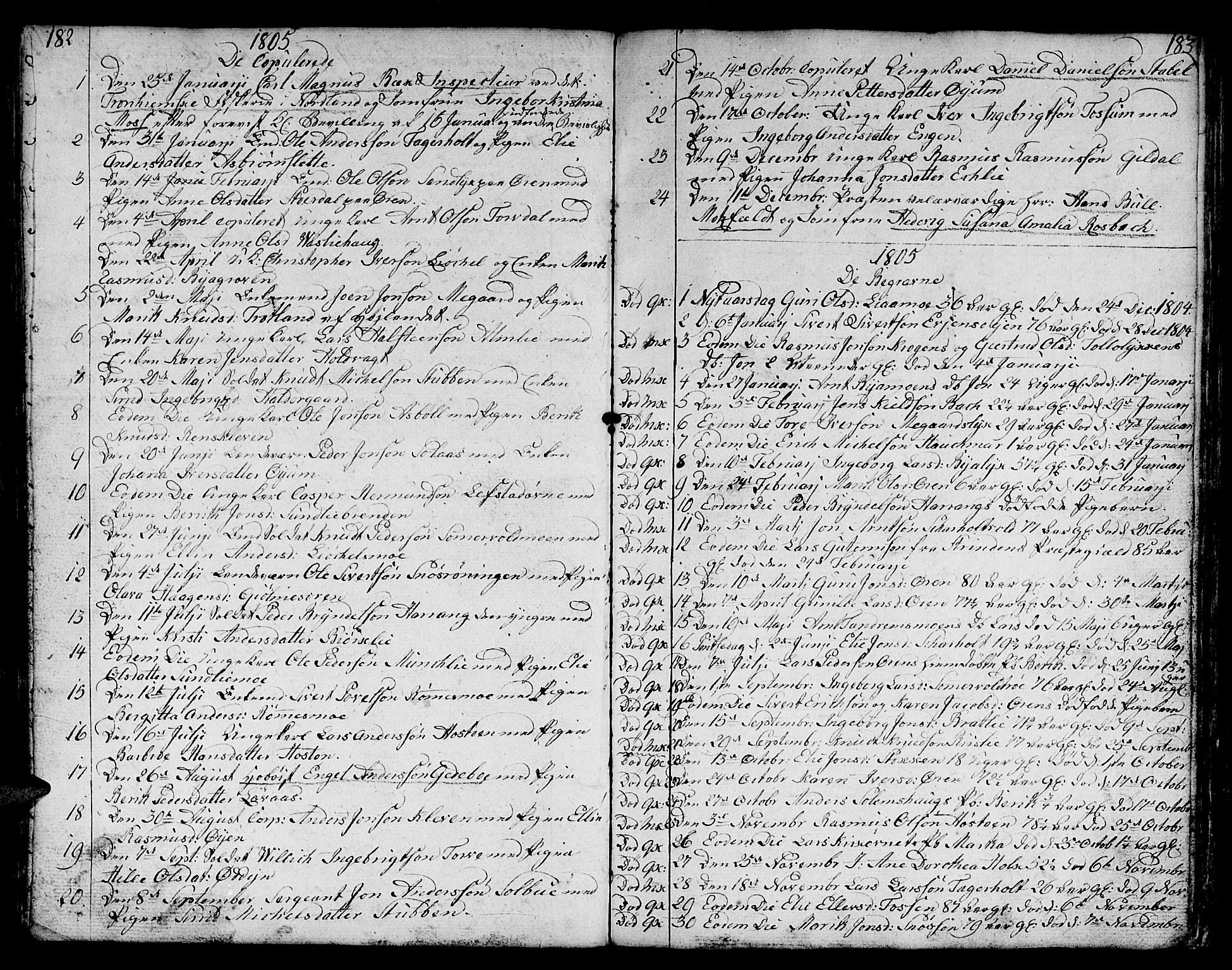 Ministerialprotokoller, klokkerbøker og fødselsregistre - Sør-Trøndelag, SAT/A-1456/668/L0815: Parish register (copy) no. 668C04, 1791-1815, p. 182-183