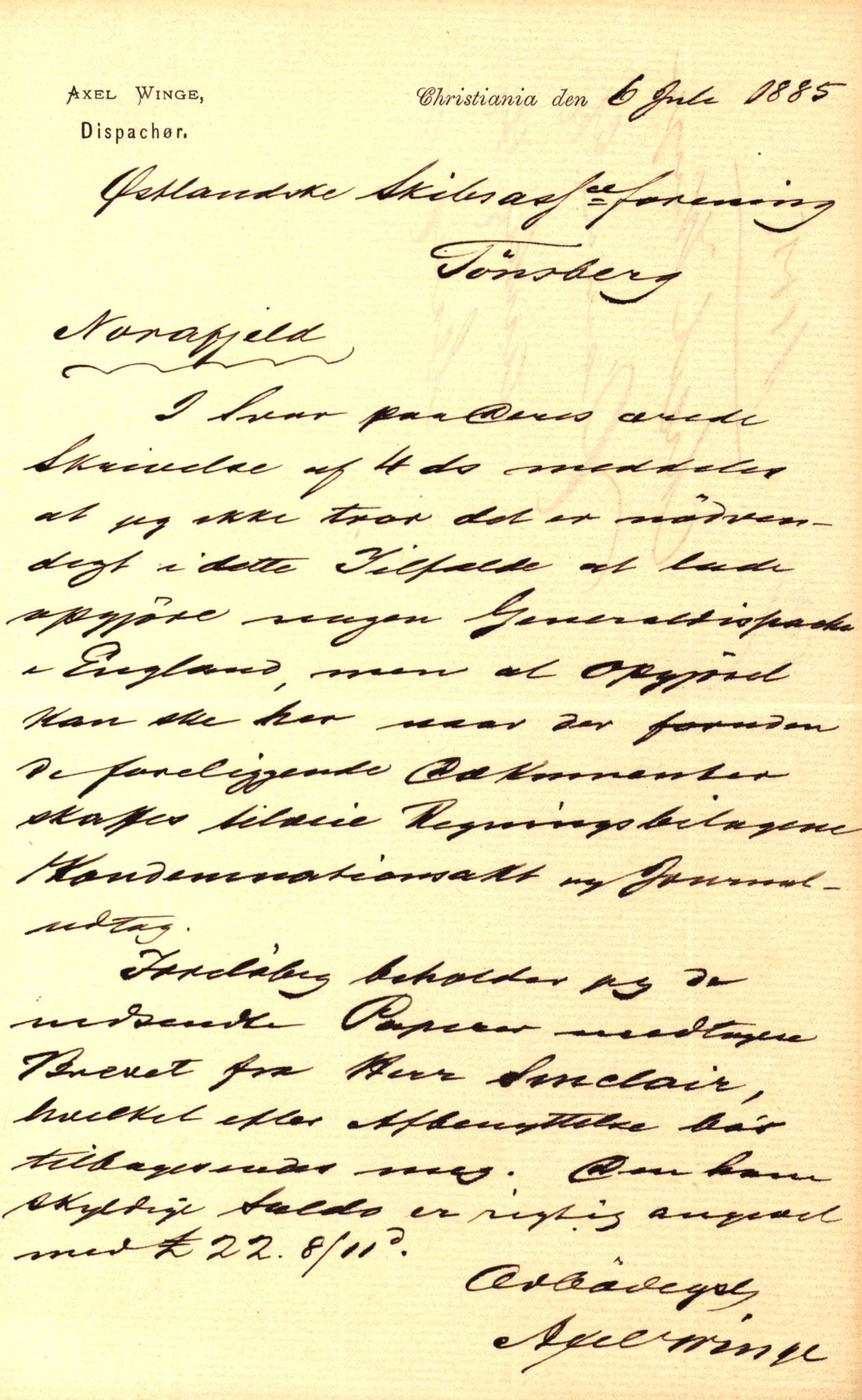 Pa 63 - Østlandske skibsassuranceforening, VEMU/A-1079/G/Ga/L0018/0004: Havaridokumenter / Nymph, Odd, Norafjeld, Kvik, Hast, Finland, Gefion, 1885, p. 21