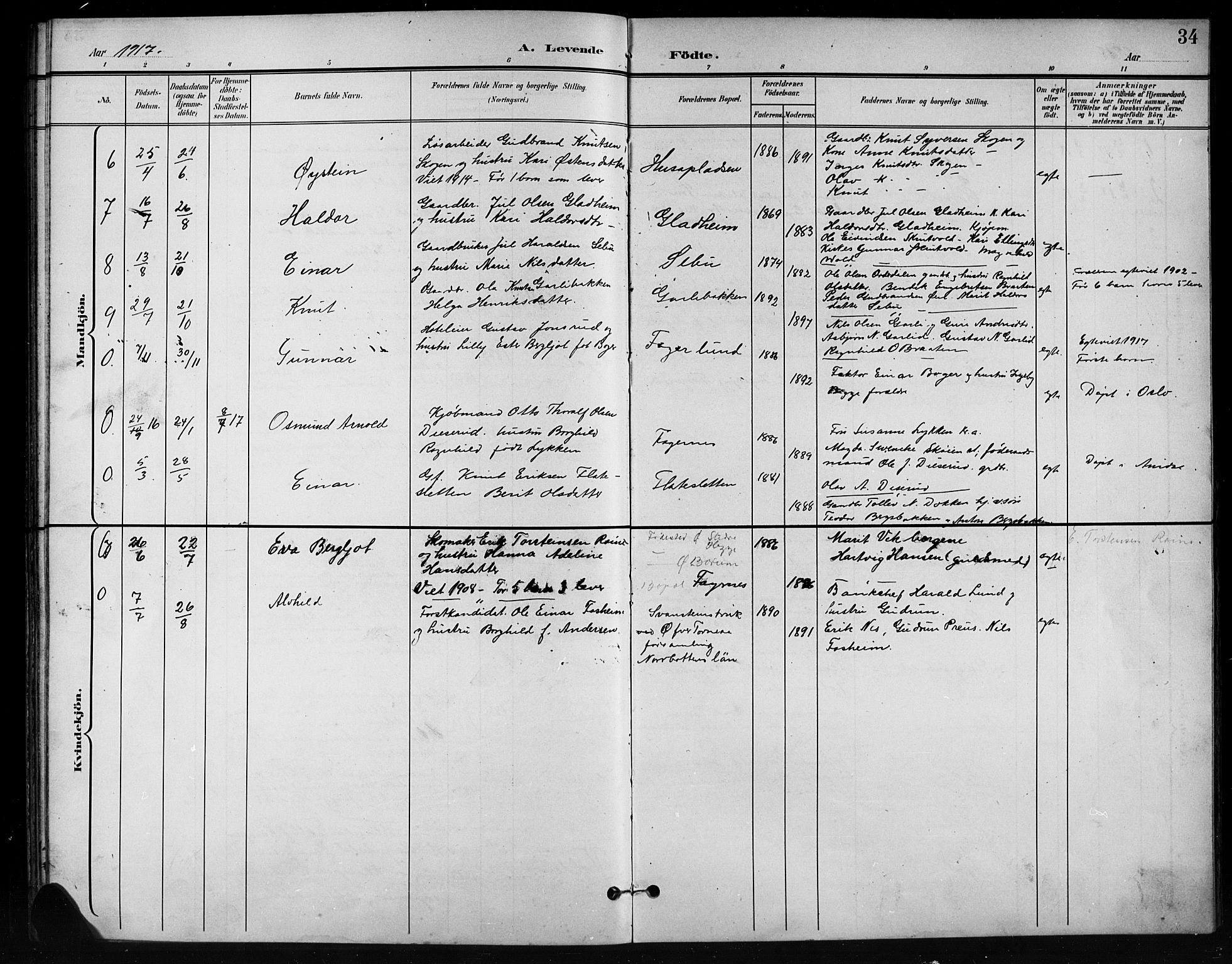 Nord-Aurdal prestekontor, SAH/PREST-132/H/Ha/Hab/L0011: Parish register (copy) no. 11, 1897-1918, p. 34
