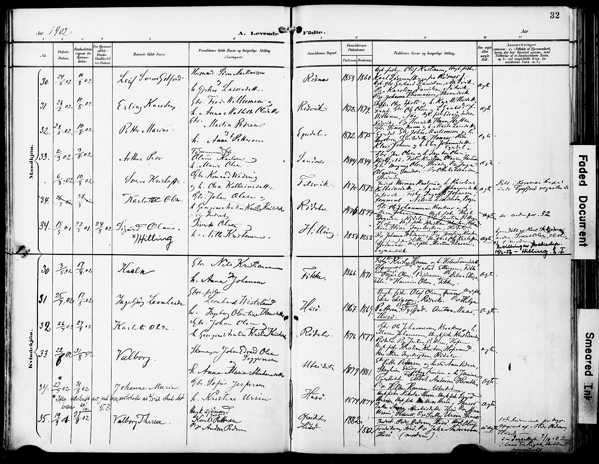 Ministerialprotokoller, klokkerbøker og fødselsregistre - Nordland, AV/SAT-A-1459/859/L0848: Parish register (official) no. 859A08, 1900-1912, p. 32