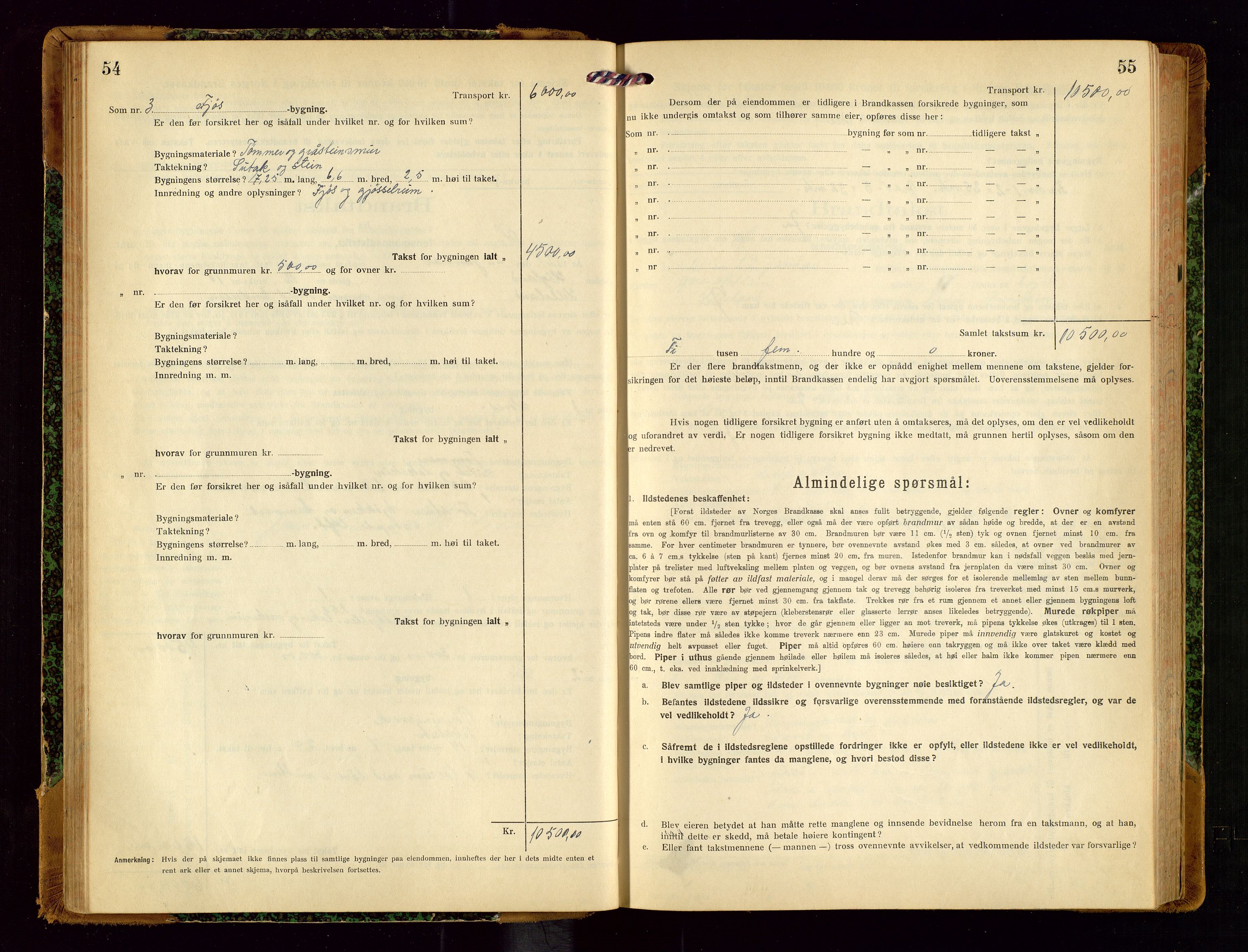 Helleland lensmannskontor, AV/SAST-A-100209/Gob/L0002: "Brandtakstprotokoll", 1921-1930, p. 54-55
