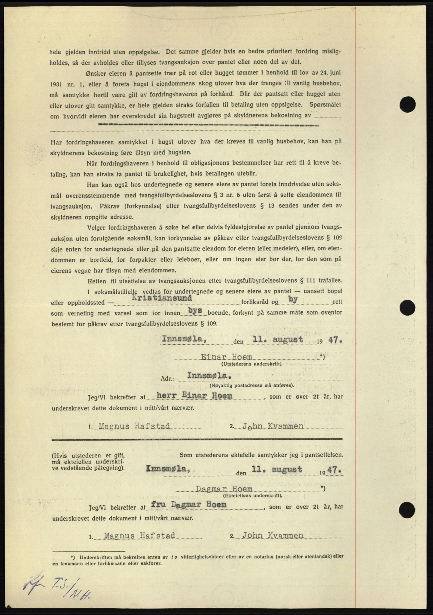 Nordmøre sorenskriveri, AV/SAT-A-4132/1/2/2Ca: Mortgage book no. B96, 1947-1947, Diary no: : 1894/1947