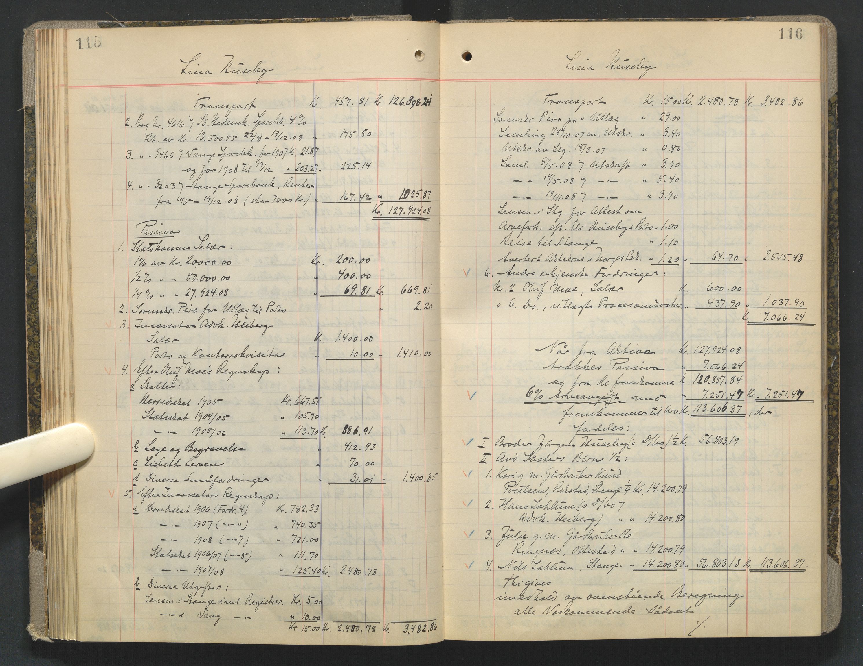 Sør-Hedmark sorenskriveri, AV/SAH-TING-014/J/Ja/Jad/L0003: Skifteutlodningsprotokoll - landet, 1906-1914, p. 115-116