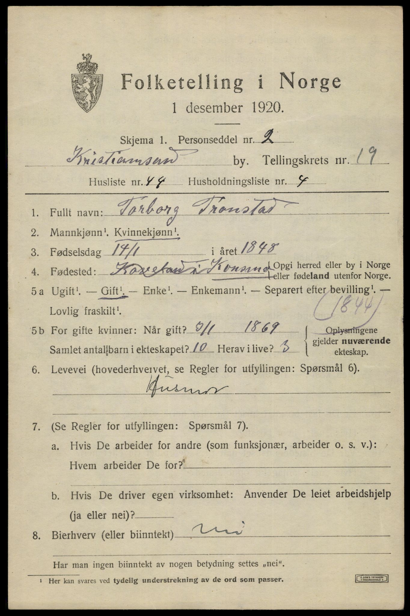 SAK, 1920 census for Kristiansand, 1920, p. 35719