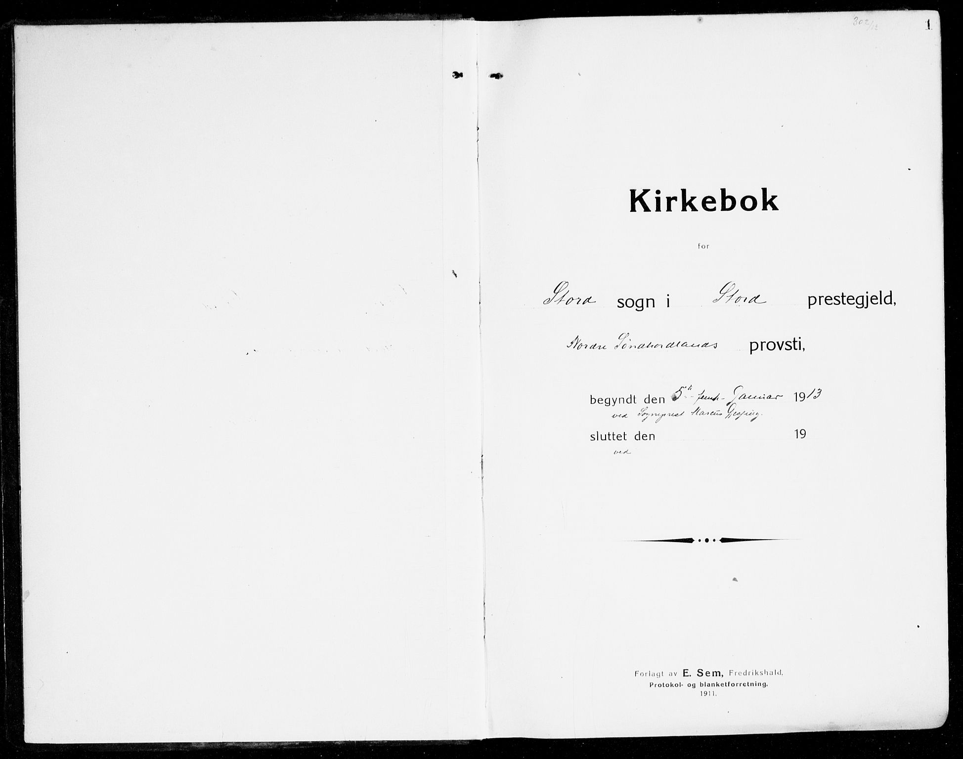 Stord sokneprestembete, SAB/A-78201/H/Haa: Parish register (official) no. B 3, 1913-1925, p. 1