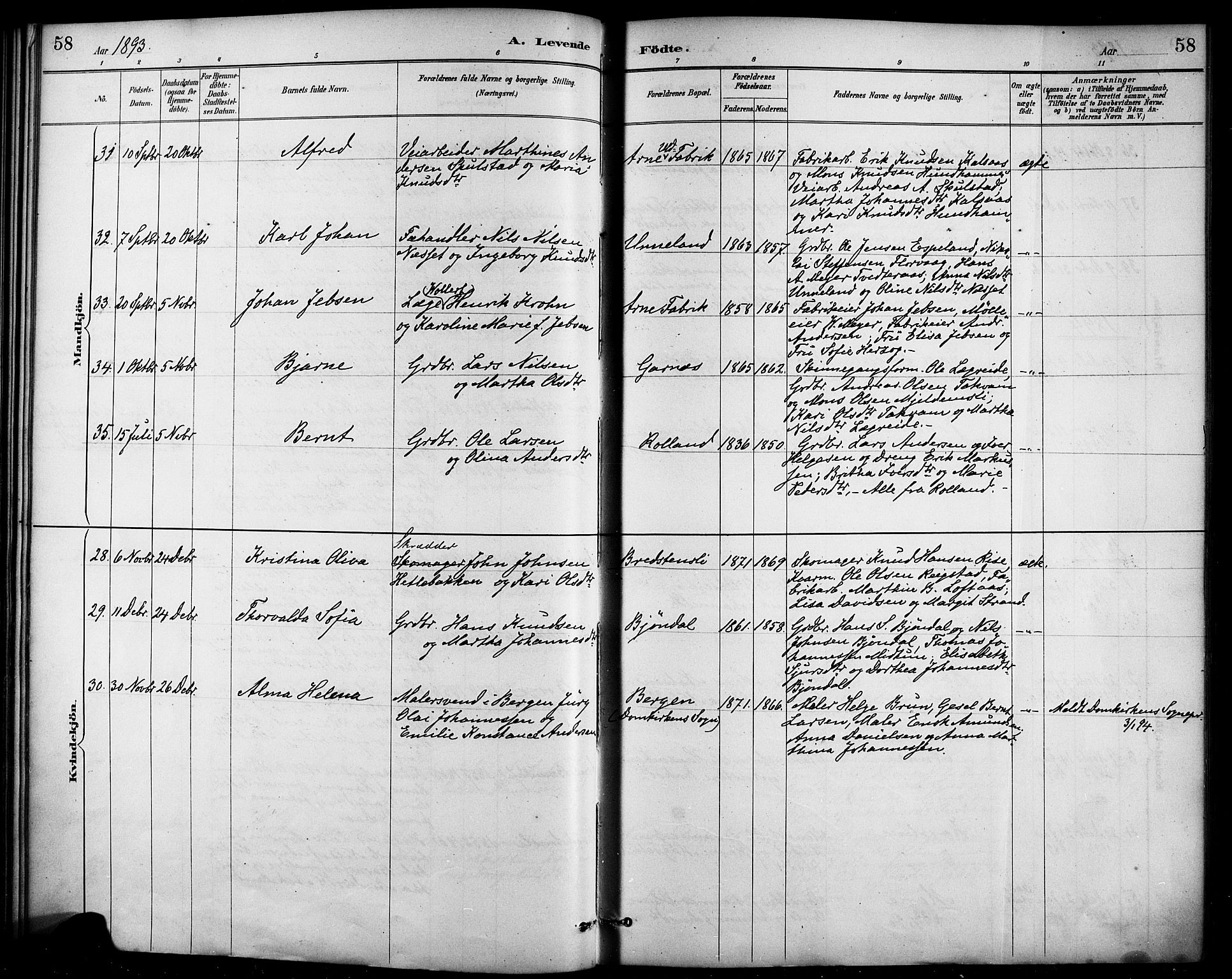 Haus sokneprestembete, AV/SAB-A-75601/H/Haa/Haad/L0001: Parish register (official) no. D 1, 1887-1898, p. 58