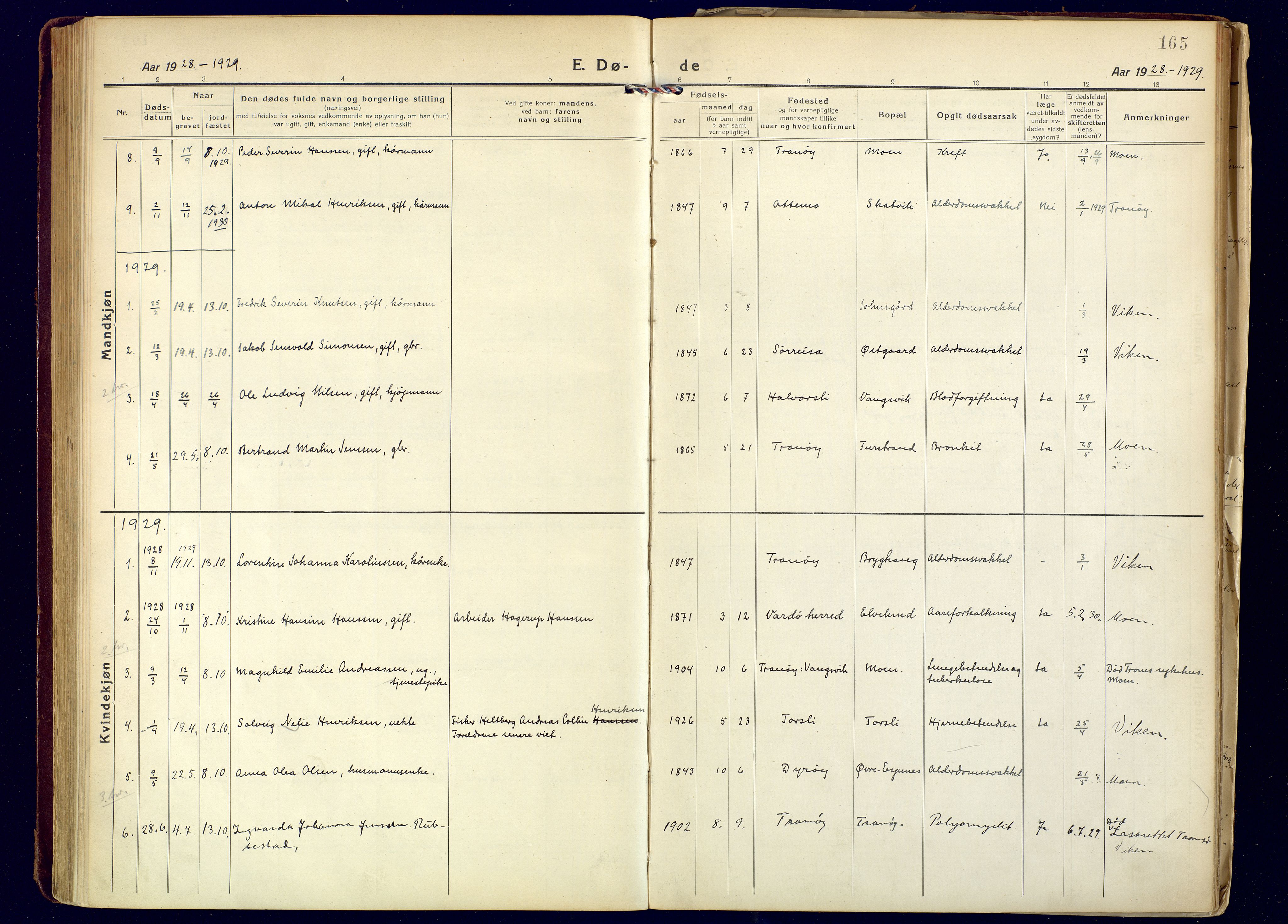 Tranøy sokneprestkontor, AV/SATØ-S-1313/I/Ia/Iaa/L0016kirke: Parish register (official) no. 16, 1919-1932, p. 165