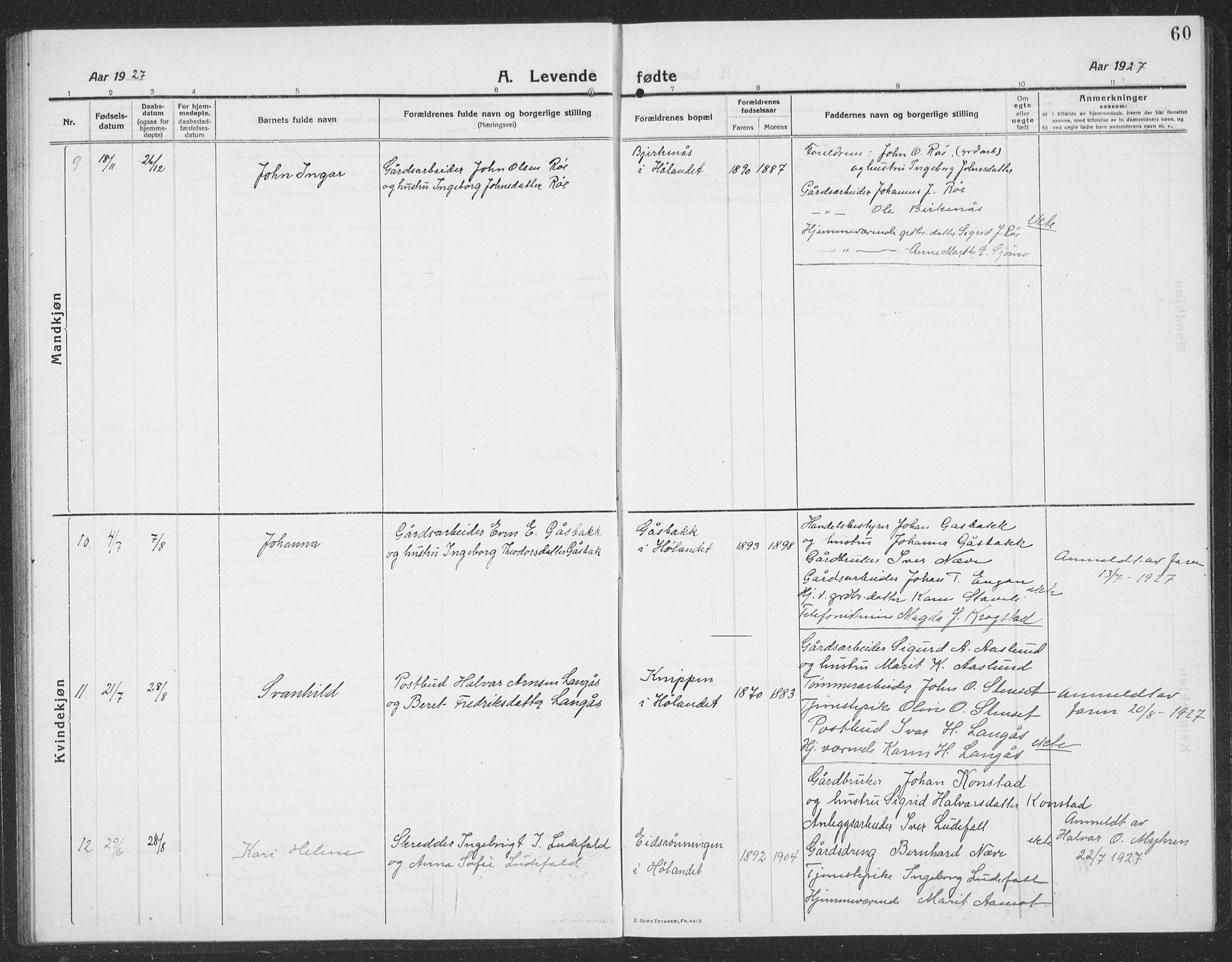 Ministerialprotokoller, klokkerbøker og fødselsregistre - Sør-Trøndelag, SAT/A-1456/694/L1134: Parish register (copy) no. 694C06, 1915-1937, p. 60
