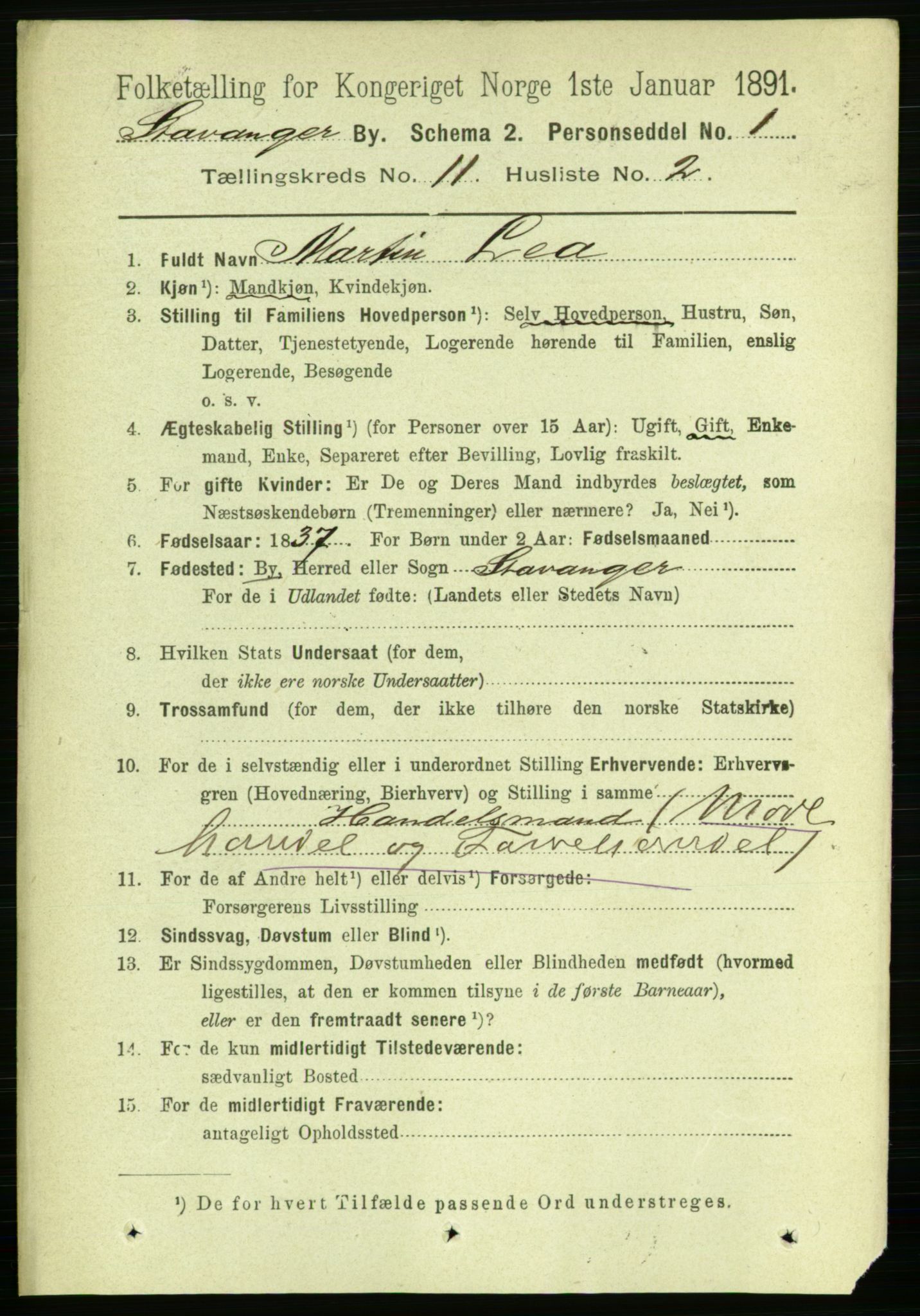 RA, 1891 census for 1103 Stavanger, 1891, p. 14050