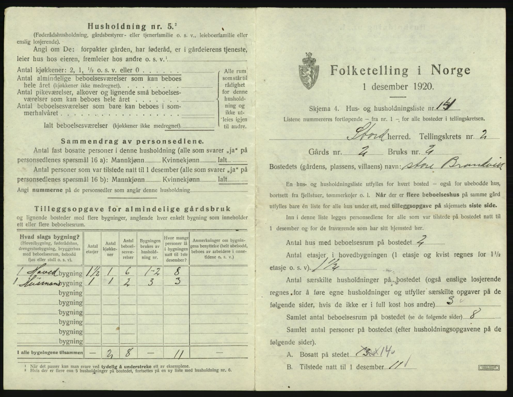 SAB, 1920 census for Stord, 1920, p. 122