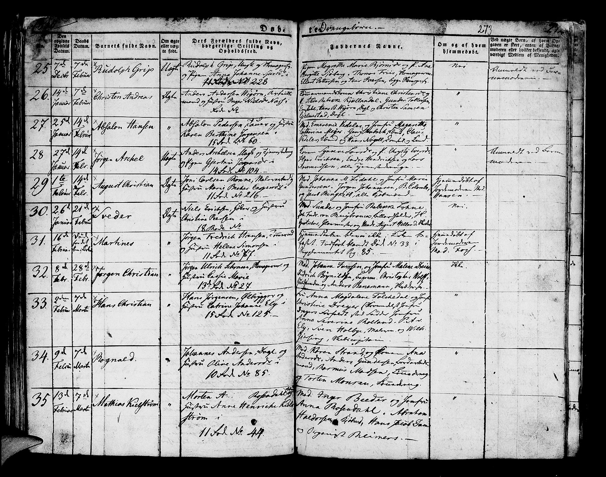 Domkirken sokneprestembete, AV/SAB-A-74801/H/Hab/L0005: Parish register (copy) no. A 5, 1821-1830, p. 273