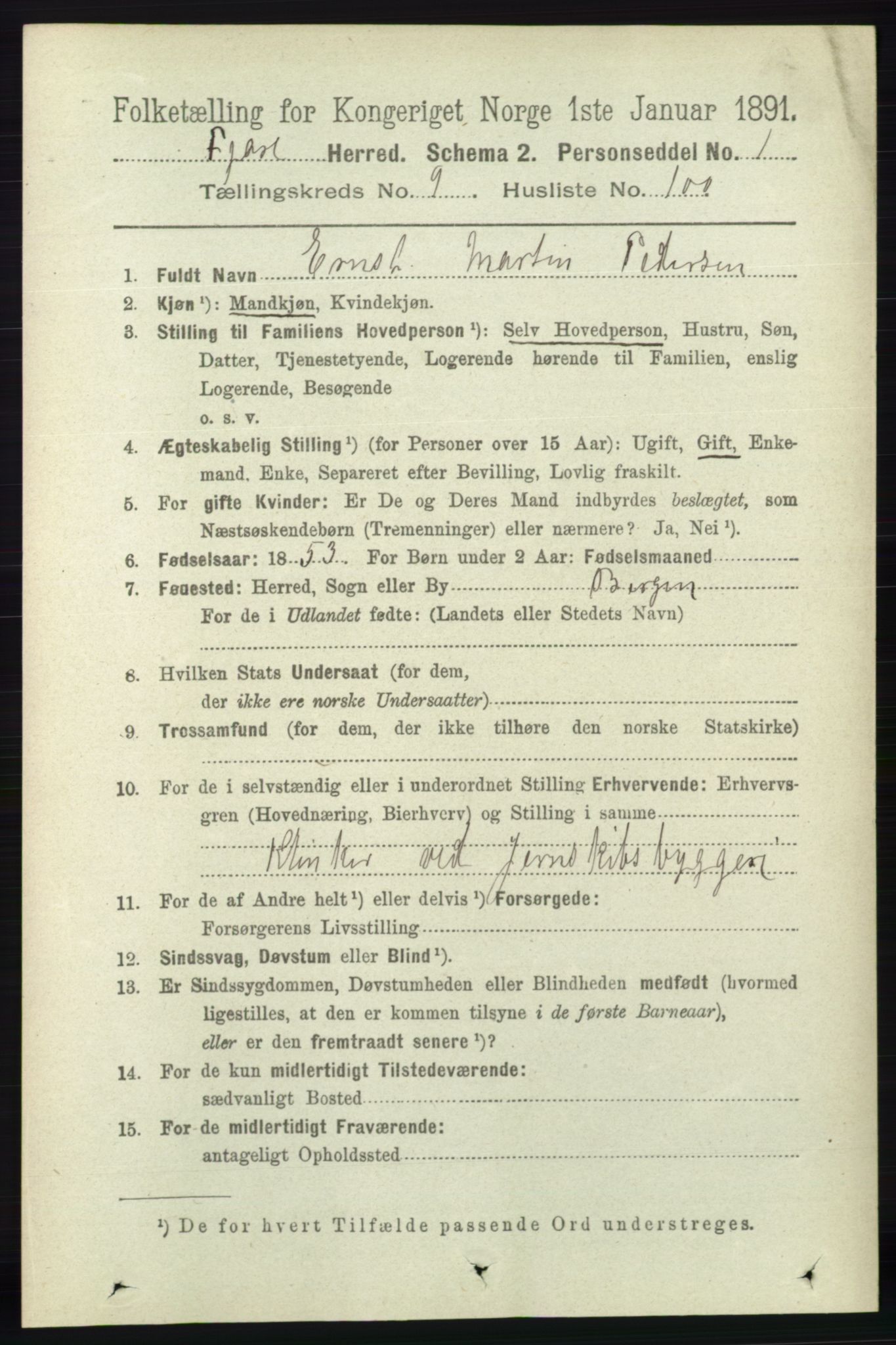 RA, 1891 census for 0923 Fjære, 1891, p. 4906