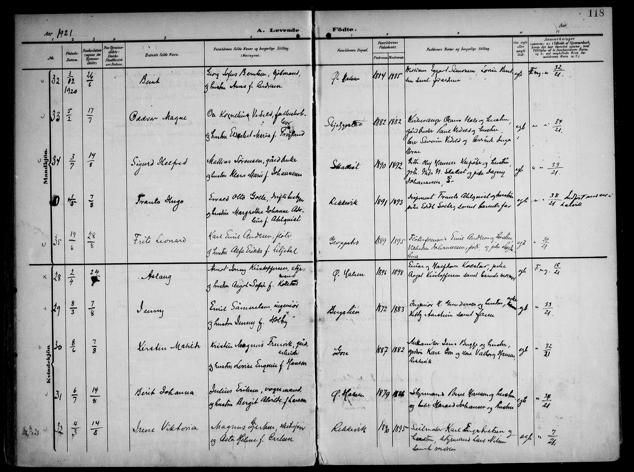 Tjølling kirkebøker, AV/SAKO-A-60/F/Fa/L0010: Parish register (official) no. 10, 1906-1923, p. 118