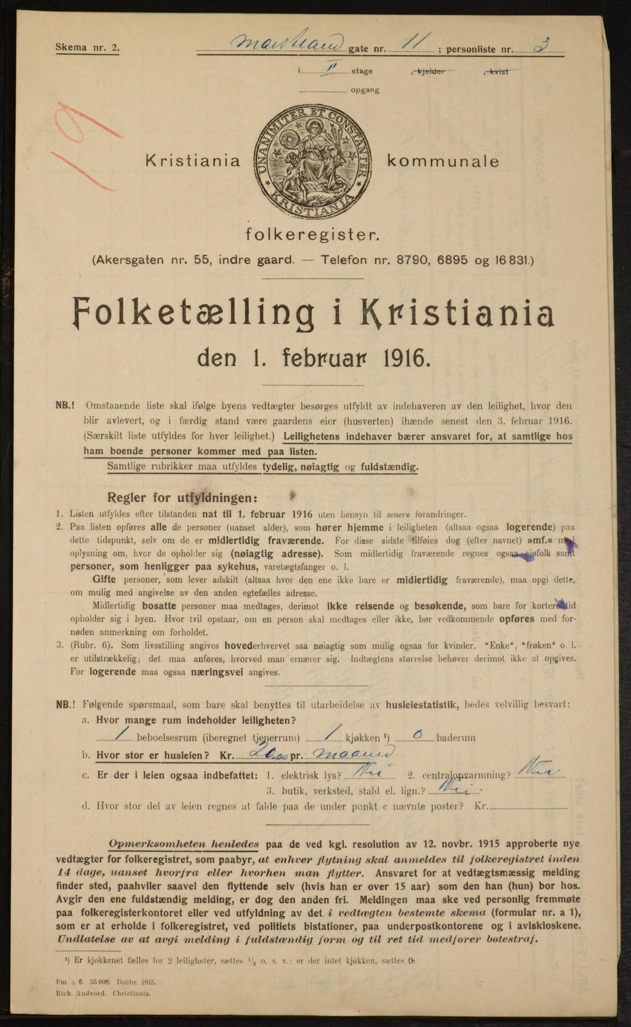 OBA, Municipal Census 1916 for Kristiania, 1916, p. 66374