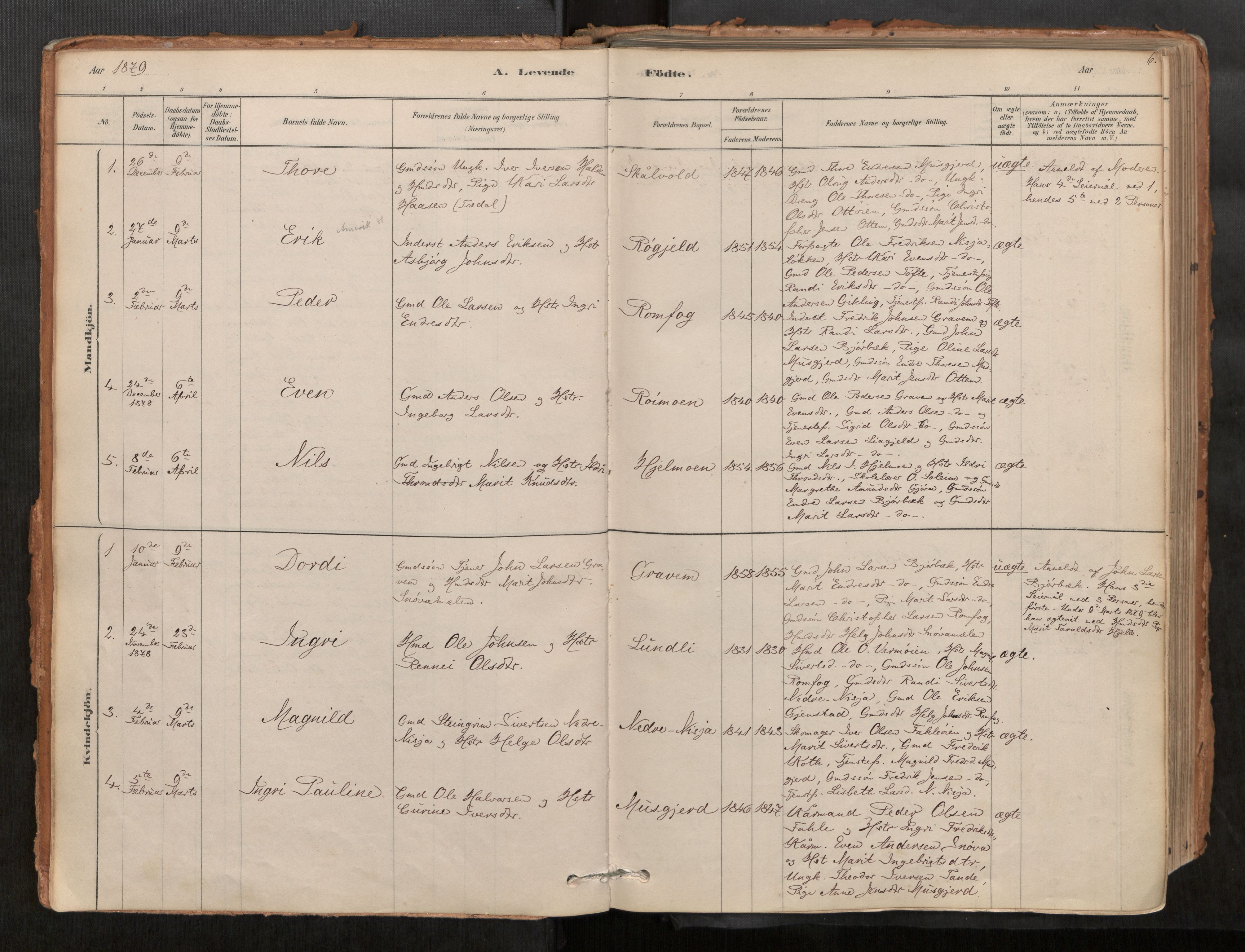 Sunndal sokneprestkontor, AV/SAT-A-1085/1/I/I1/I1a/L0001: Parish register (official) no. 1, 1877-1914, p. 6