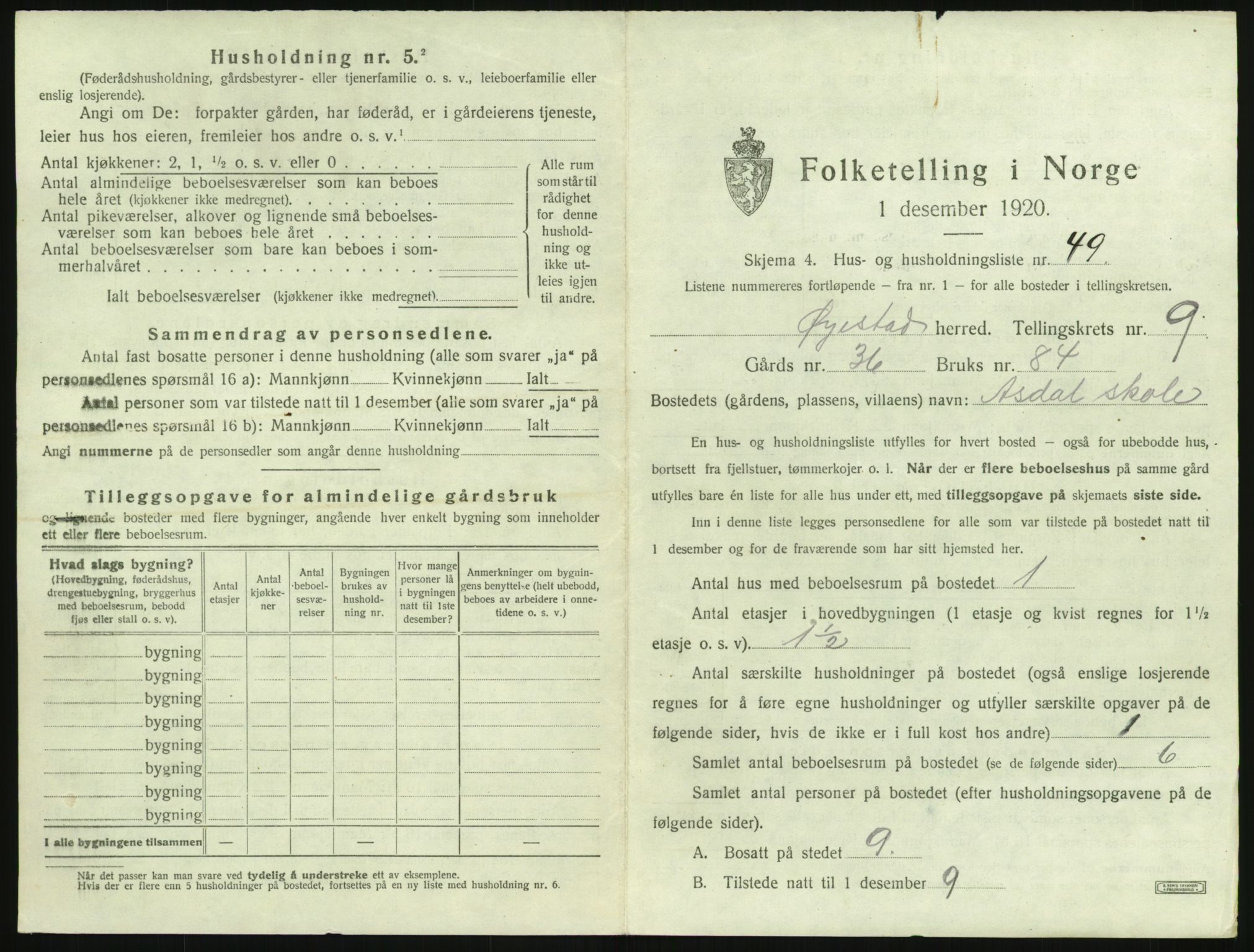 SAK, 1920 census for Øyestad, 1920, p. 980