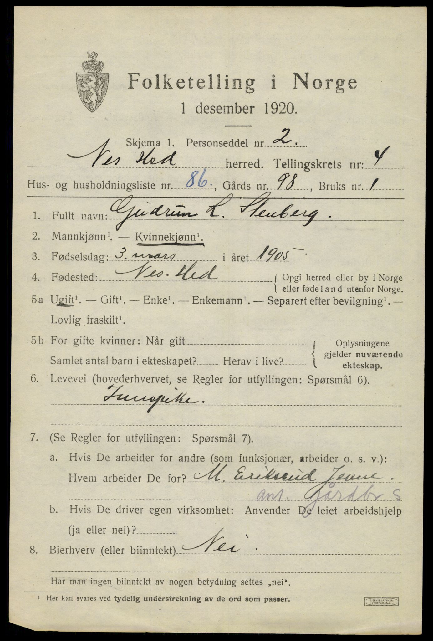 SAH, 1920 census for Nes (Hedmark), 1920, p. 6556