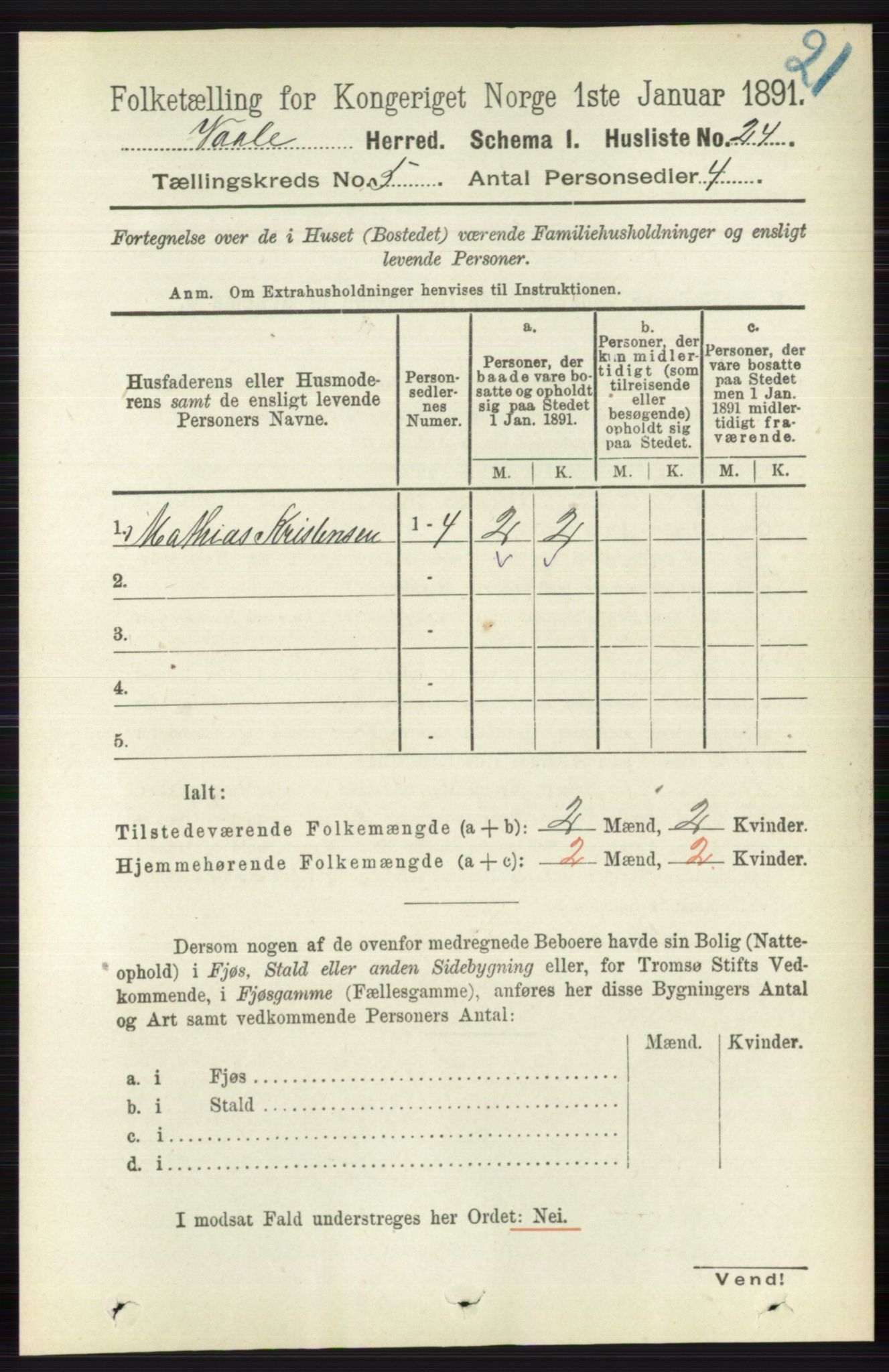 RA, 1891 census for 0716 Våle, 1891, p. 1325