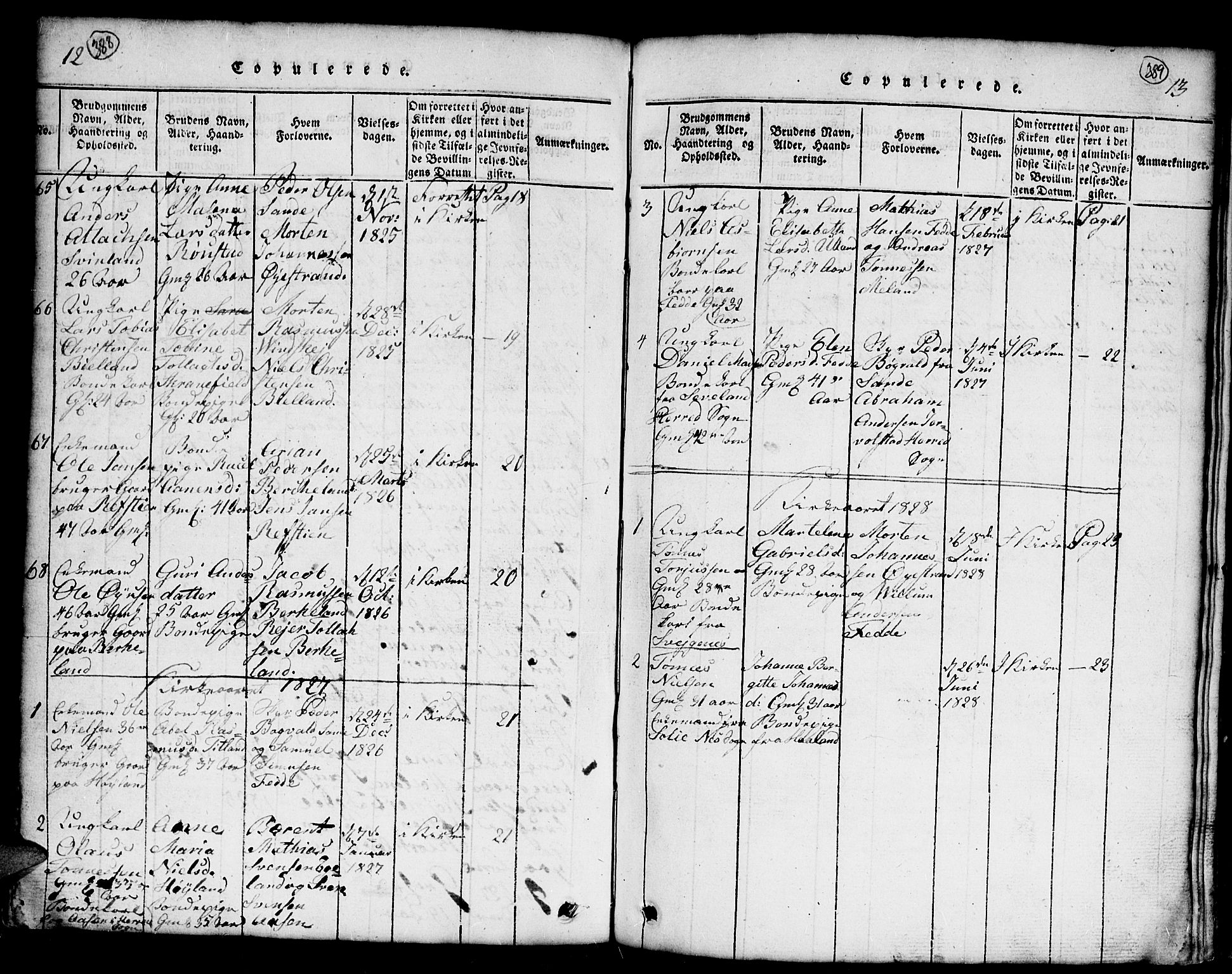 Kvinesdal sokneprestkontor, SAK/1111-0026/F/Fb/Fba/L0001: Parish register (copy) no. B 1, 1815-1839, p. 388-389