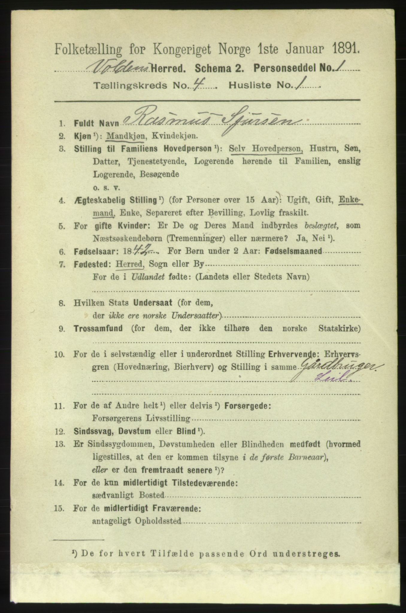 RA, 1891 census for 1519 Volda, 1891, p. 1968