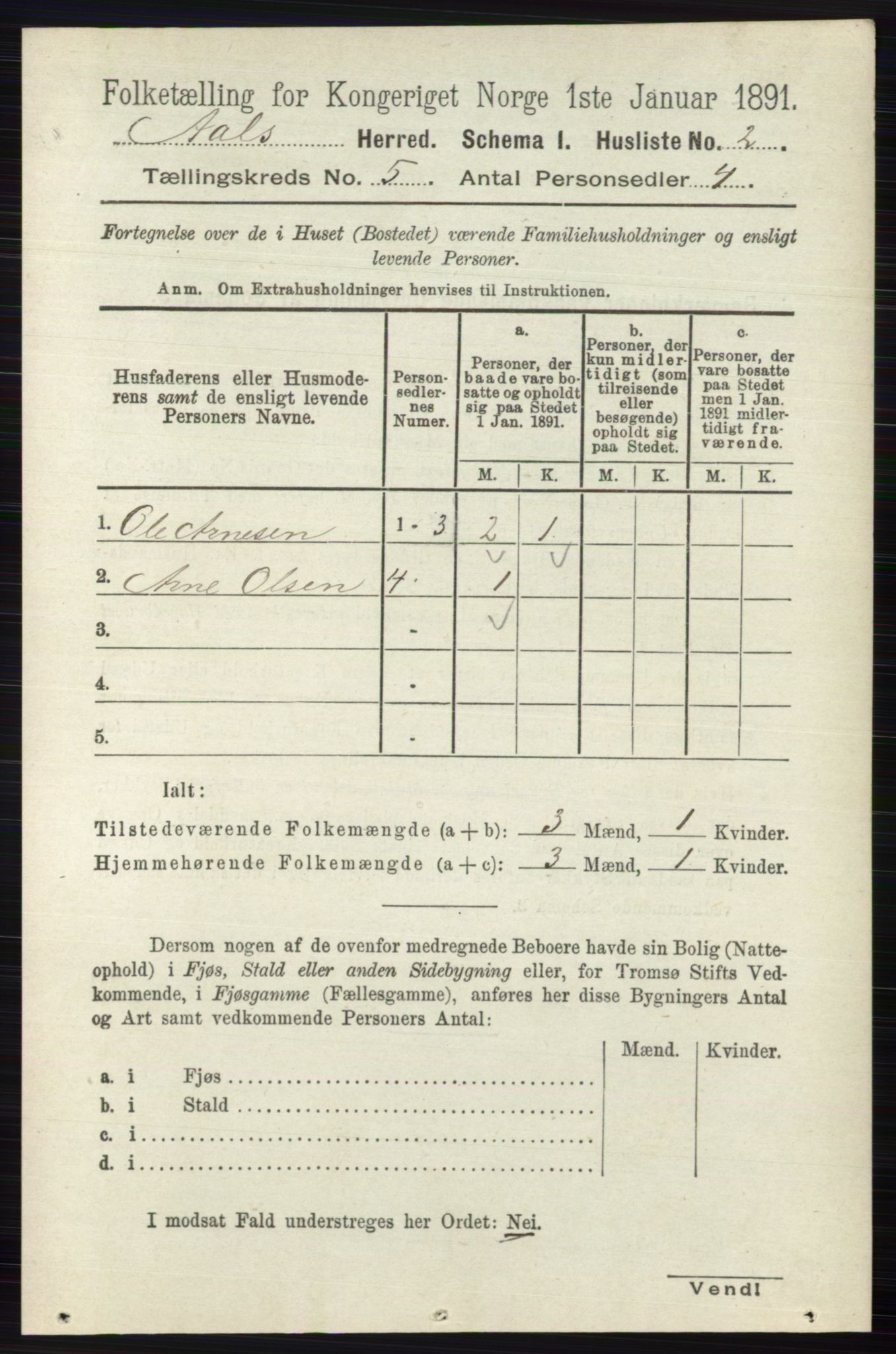 RA, 1891 census for 0619 Ål, 1891, p. 1337