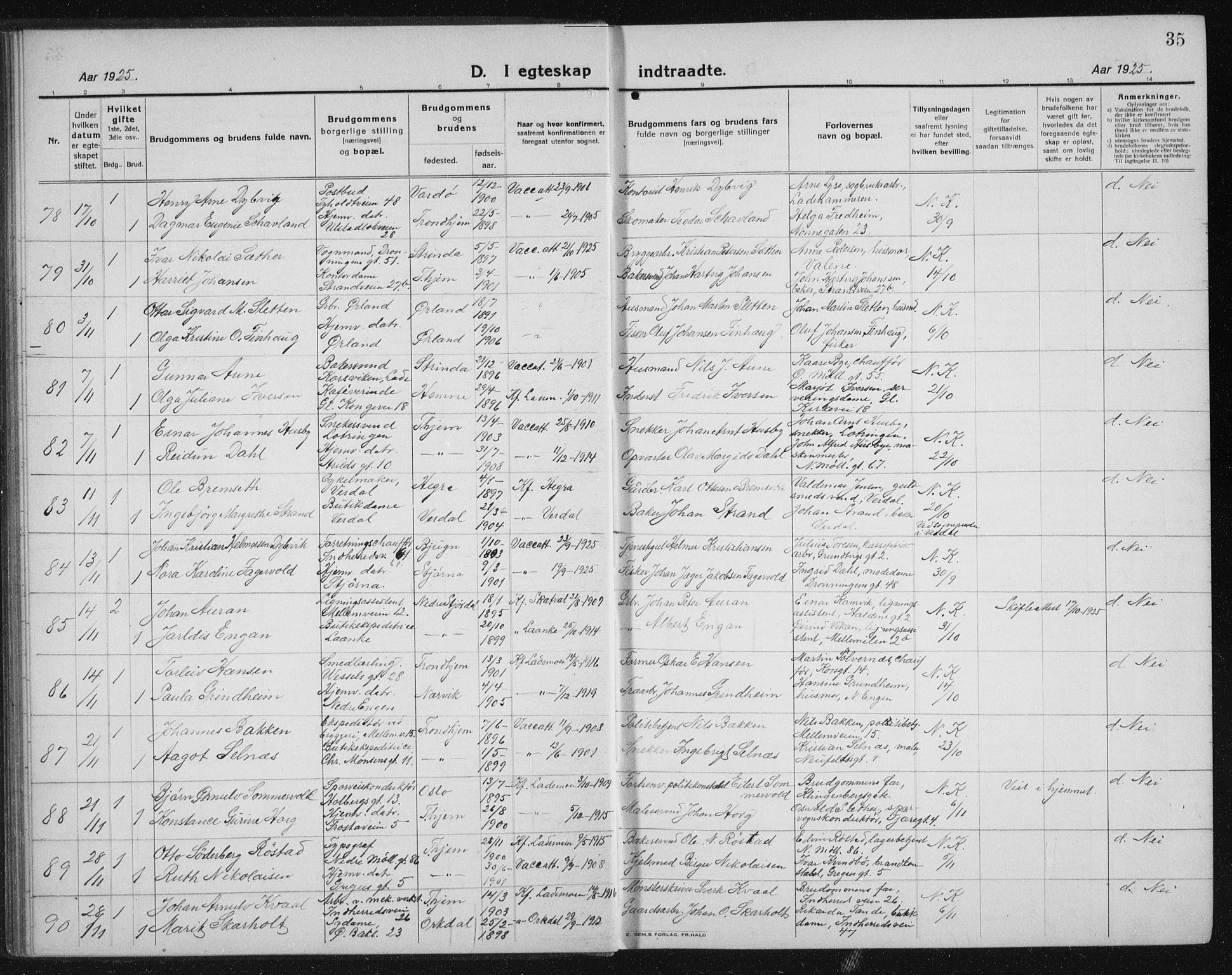 Ministerialprotokoller, klokkerbøker og fødselsregistre - Sør-Trøndelag, AV/SAT-A-1456/605/L0260: Parish register (copy) no. 605C07, 1922-1942, p. 35