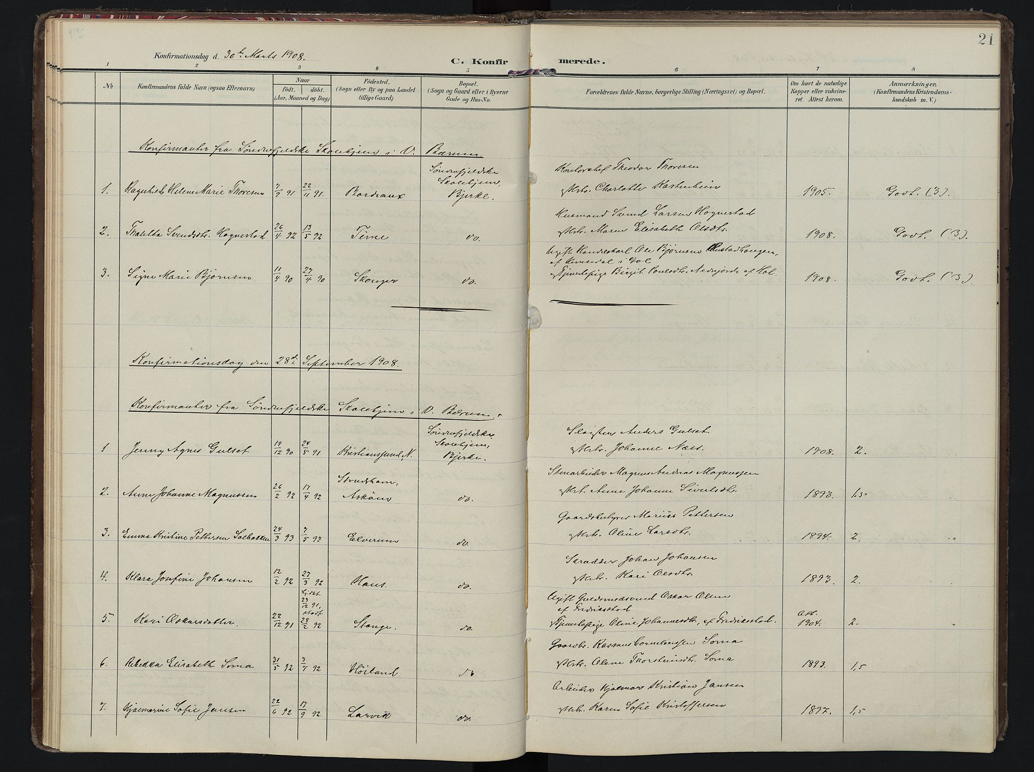 Vestre Bærum prestekontor Kirkebøker, AV/SAO-A-10209a/F/Fa/L0002: Parish register (official) no. 2, 1905-1920, p. 21