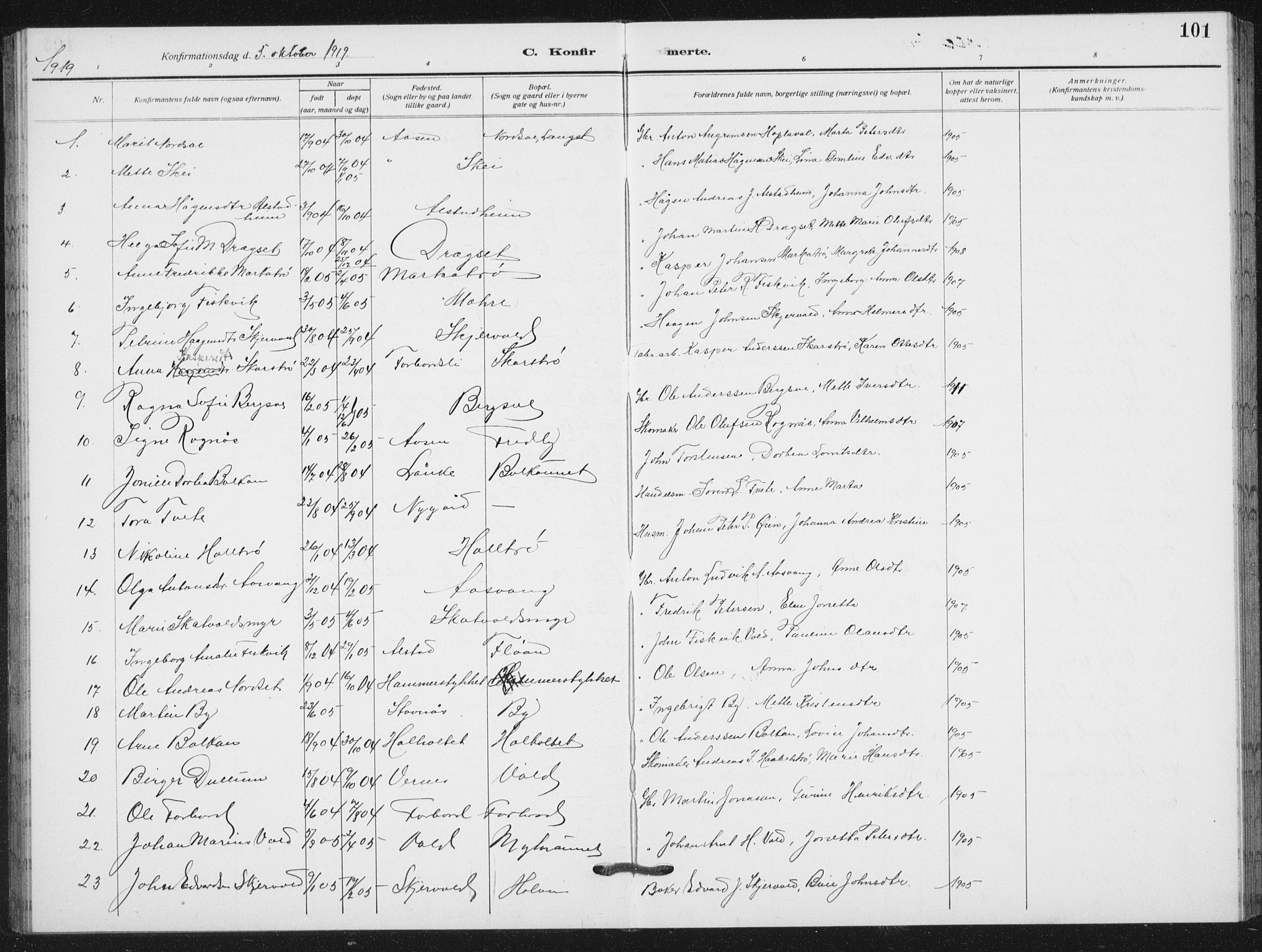 Ministerialprotokoller, klokkerbøker og fødselsregistre - Nord-Trøndelag, AV/SAT-A-1458/712/L0104: Parish register (copy) no. 712C02, 1917-1939, p. 101