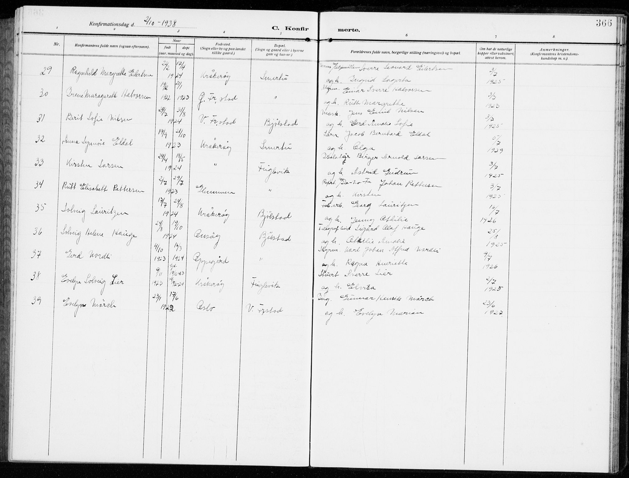 Kråkerøy prestekontor Kirkebøker, AV/SAO-A-10912/G/Ga/L0001: Parish register (copy) no. 1, 1908-1944, p. 366