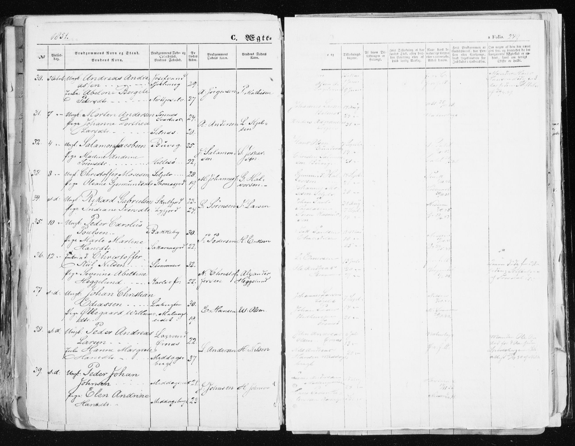 Tromsø sokneprestkontor/stiftsprosti/domprosti, AV/SATØ-S-1343/G/Ga/L0010kirke: Parish register (official) no. 10, 1848-1855, p. 249