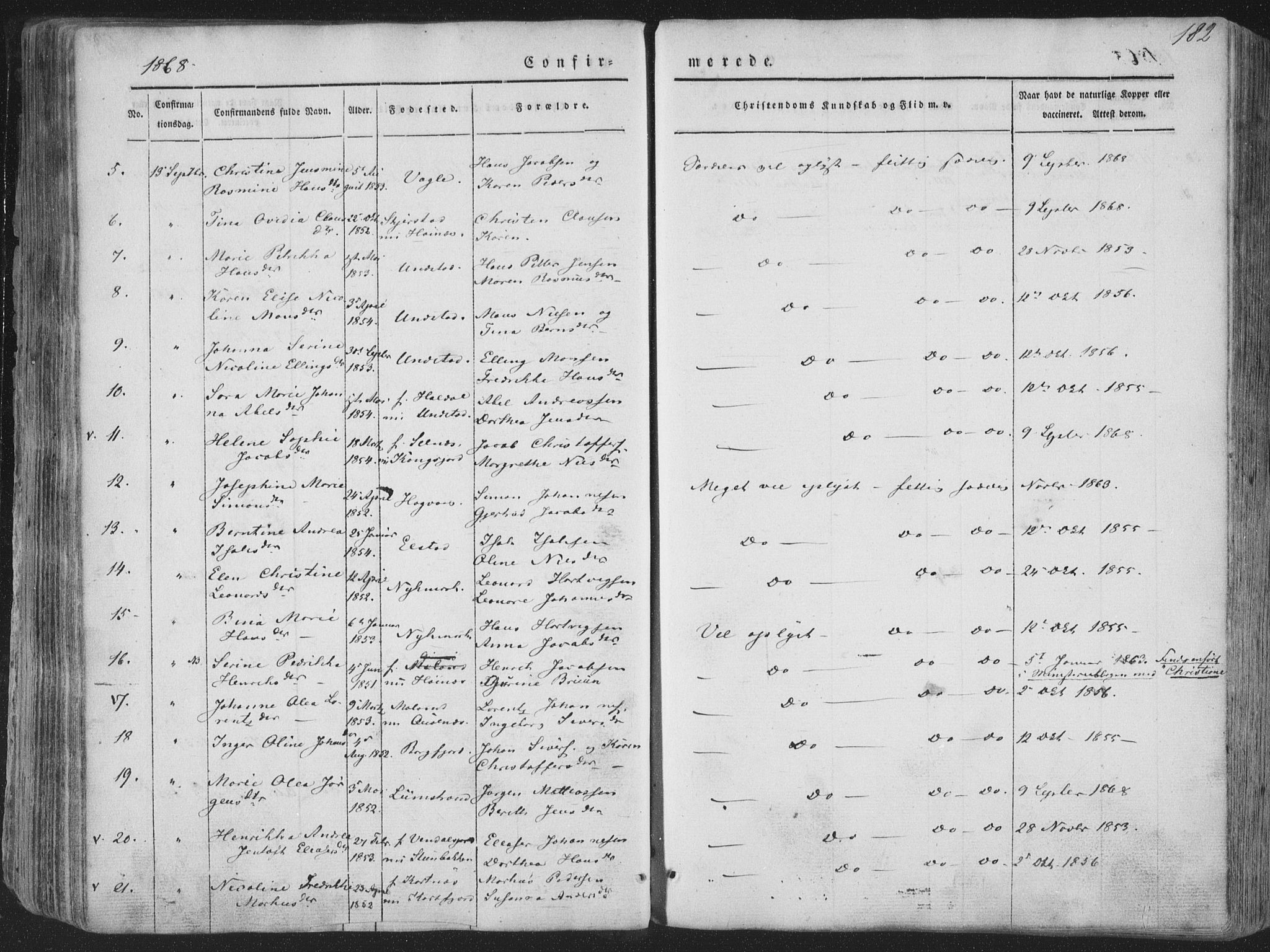 Ministerialprotokoller, klokkerbøker og fødselsregistre - Nordland, AV/SAT-A-1459/880/L1131: Parish register (official) no. 880A05, 1844-1868, p. 182